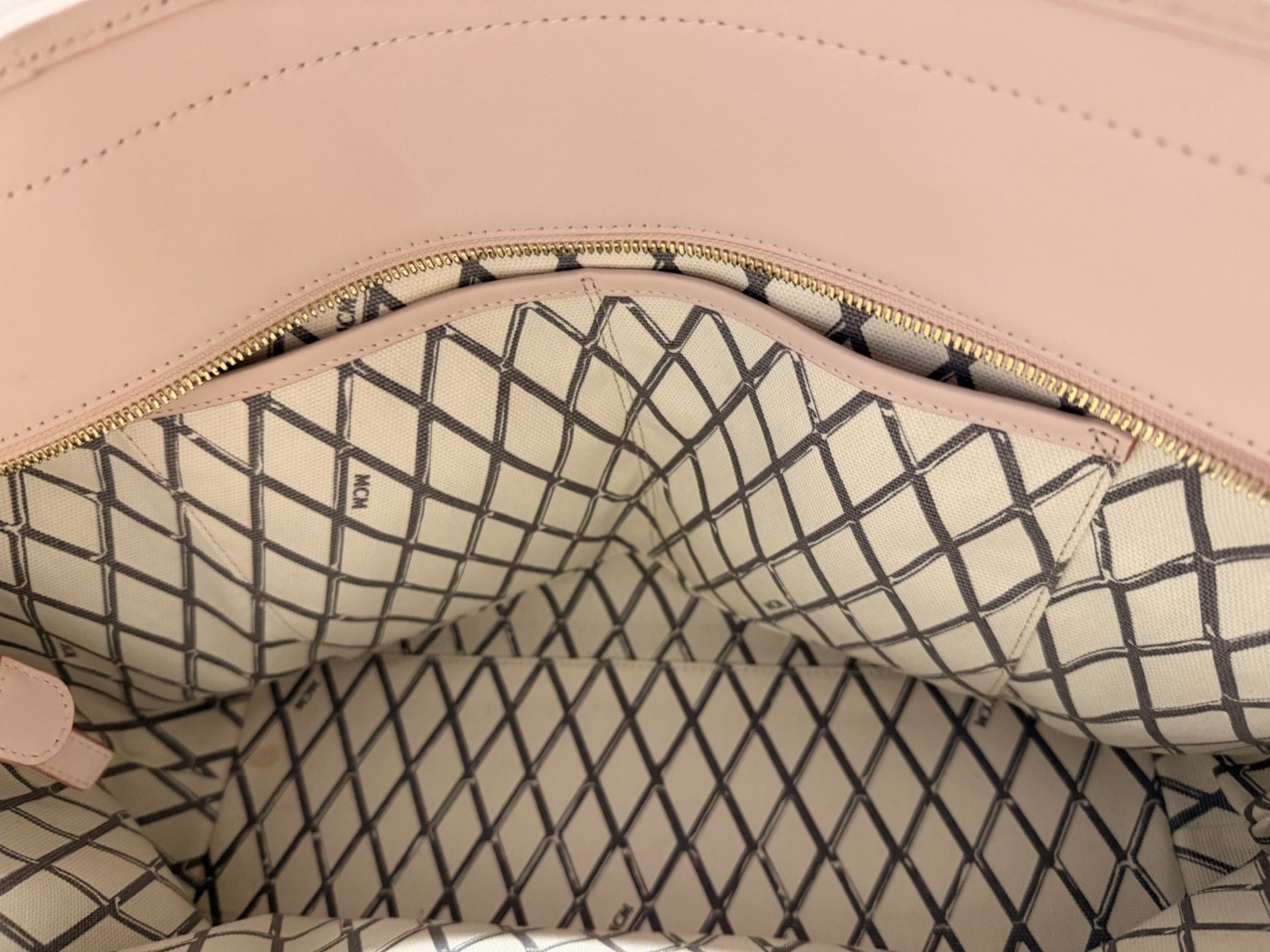 MCM Pink Monogram Tote Bag Double Handles Gold Hardware Inner Pockets Dust Bag