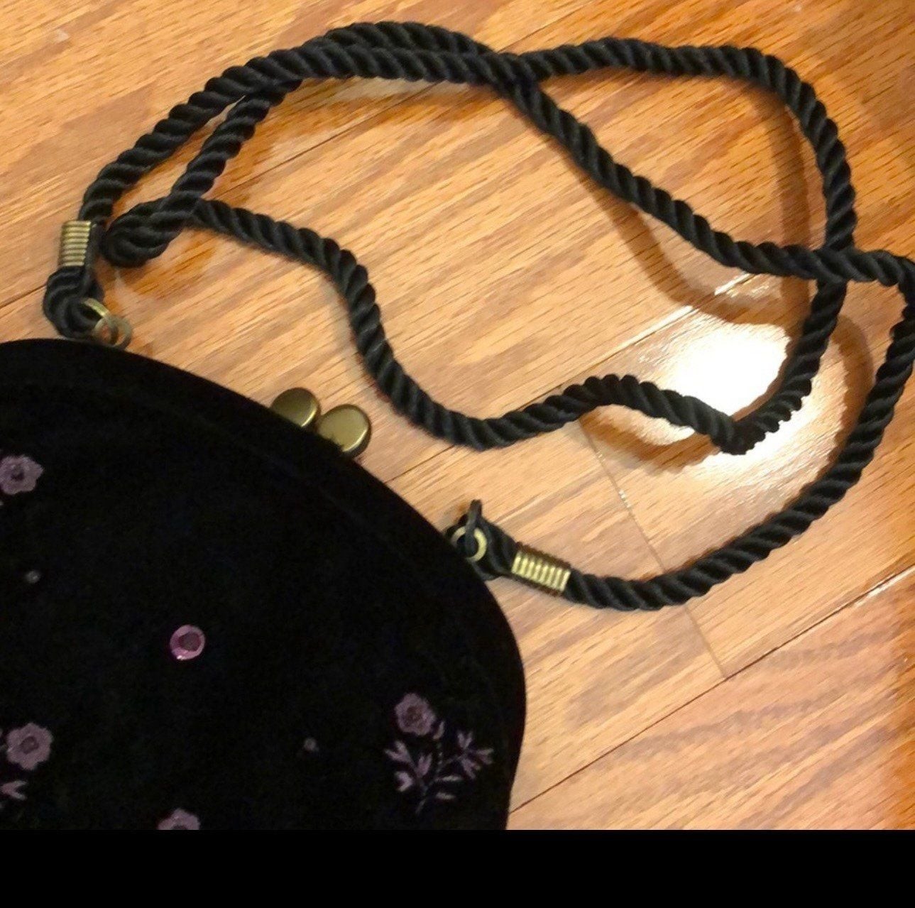 American Girl of Today Black Velvet Embroidered Floral Clutch Purse VERY RARE