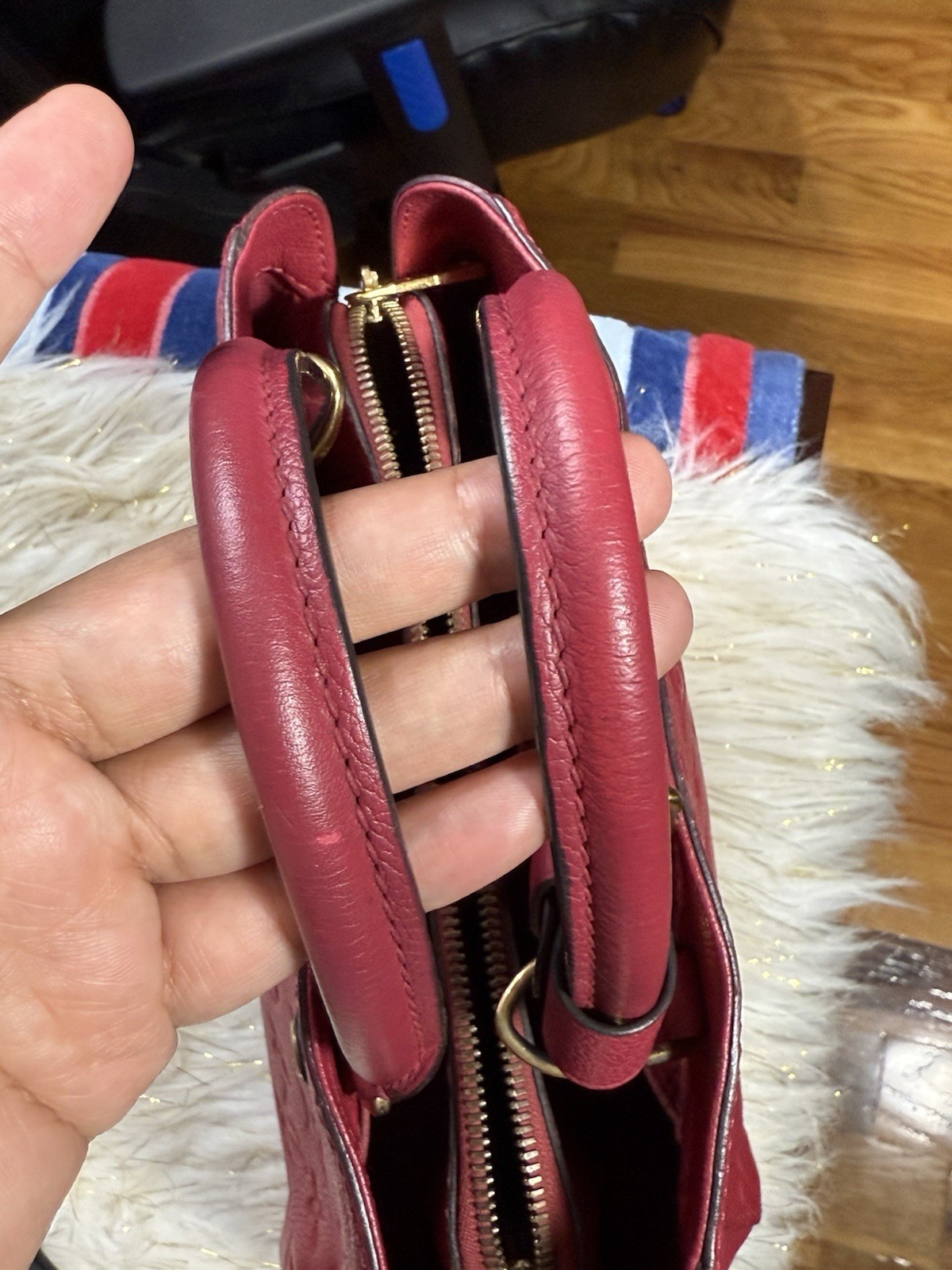 Auth. Louis Vuitton Montaigne Empreinte Leather BB 2 ways Pink Handbag Crossbag