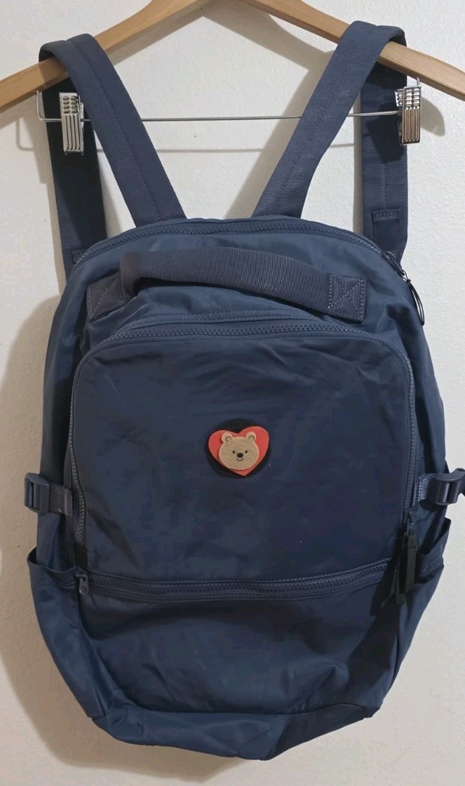 EUC LULULEMON Crew Full Size Backpack Navy Blue Purse Bag Bear