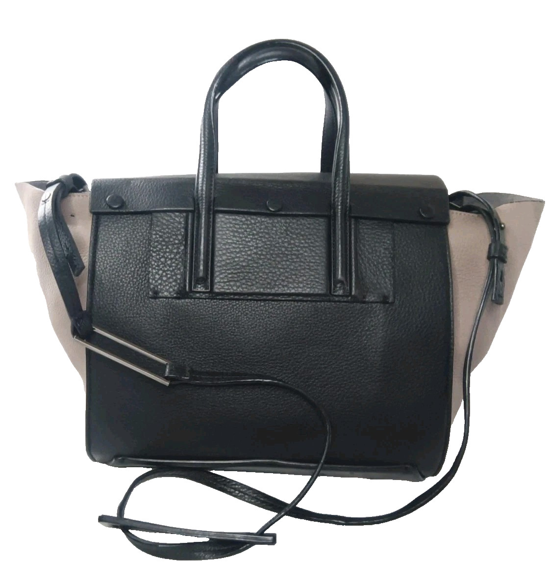 Elie Tahari Large Leather Top Zip Satchel Shoulder Tote Handbag Black & Brown