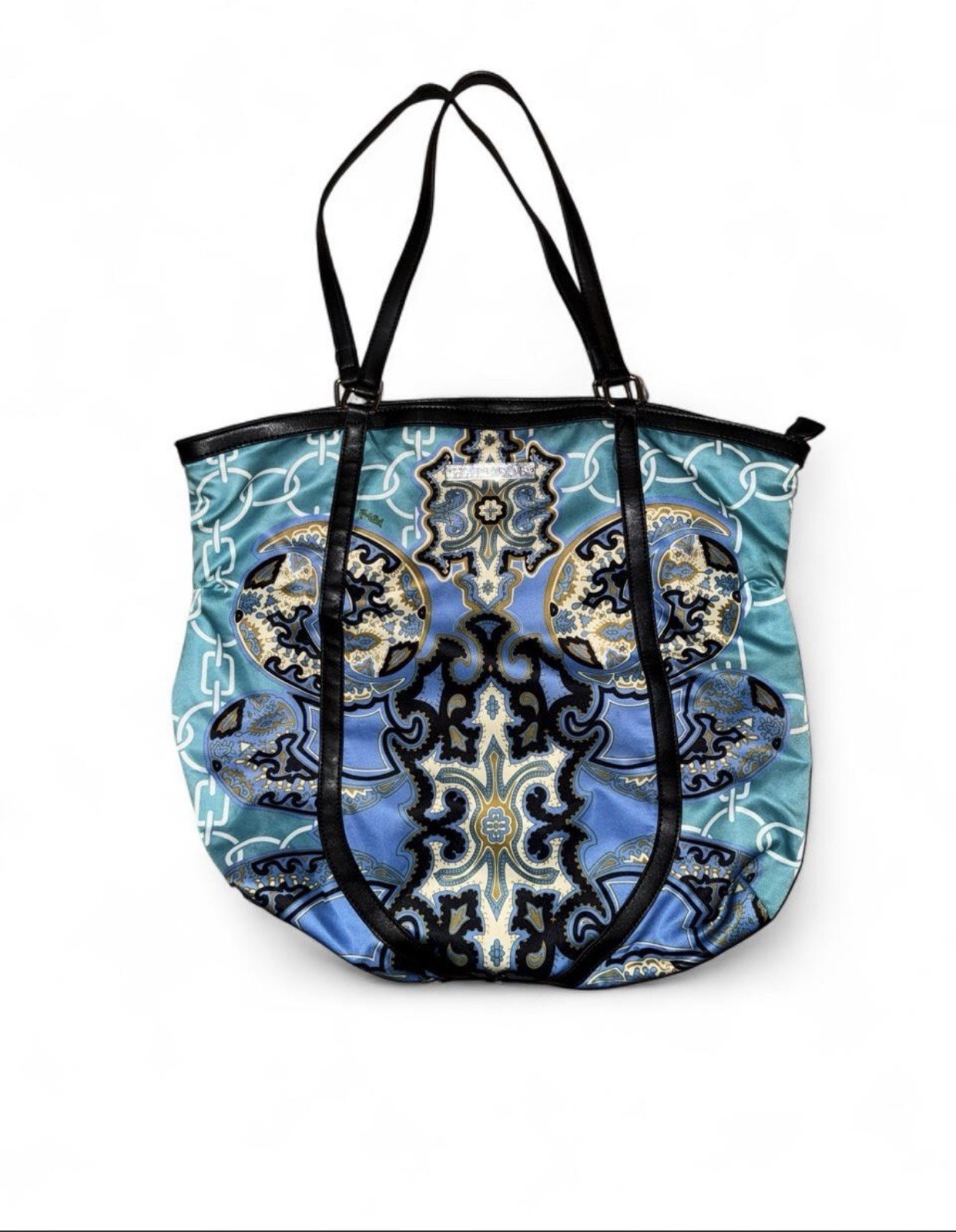 Hale Bob Vintage Y2K Blue Black Gold Paisley Tote Bag