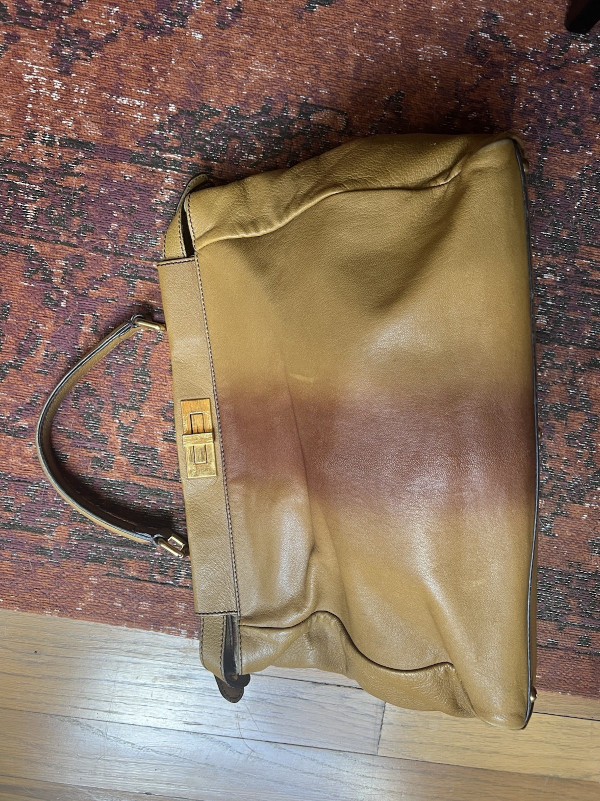 Fendi Large Peekaboo Bag Beige Tan Leather With Cowhide Interior
