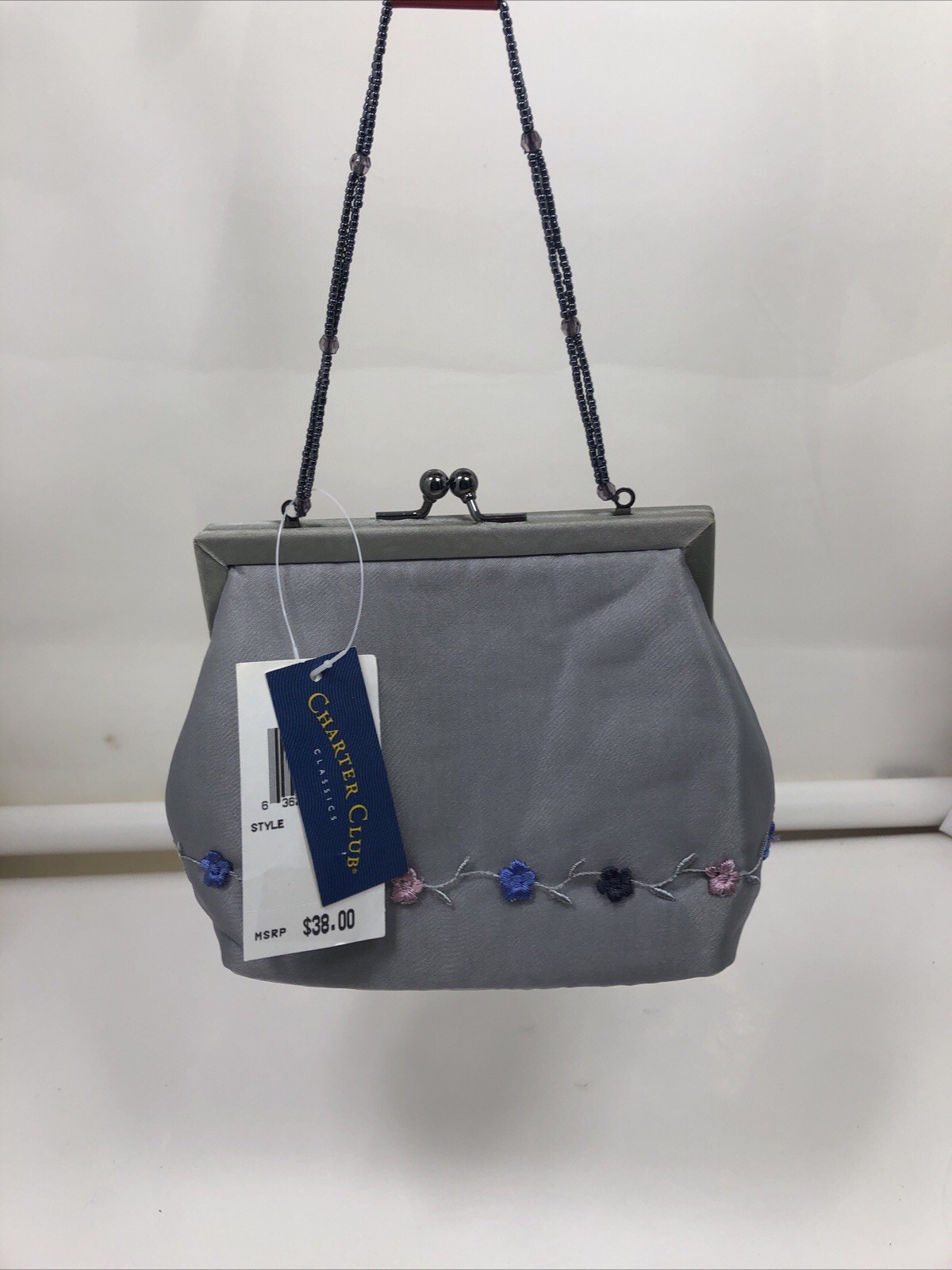 Flower Girl Purse Charter Club New Gray Embroidered Flowers -UU