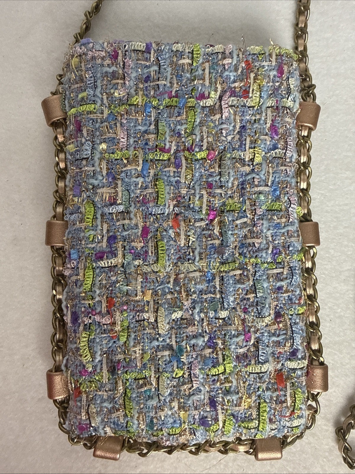 Montana West Tweed Crossbody Phone Bag Chain Strap Blue Gold Small Purse Womens
