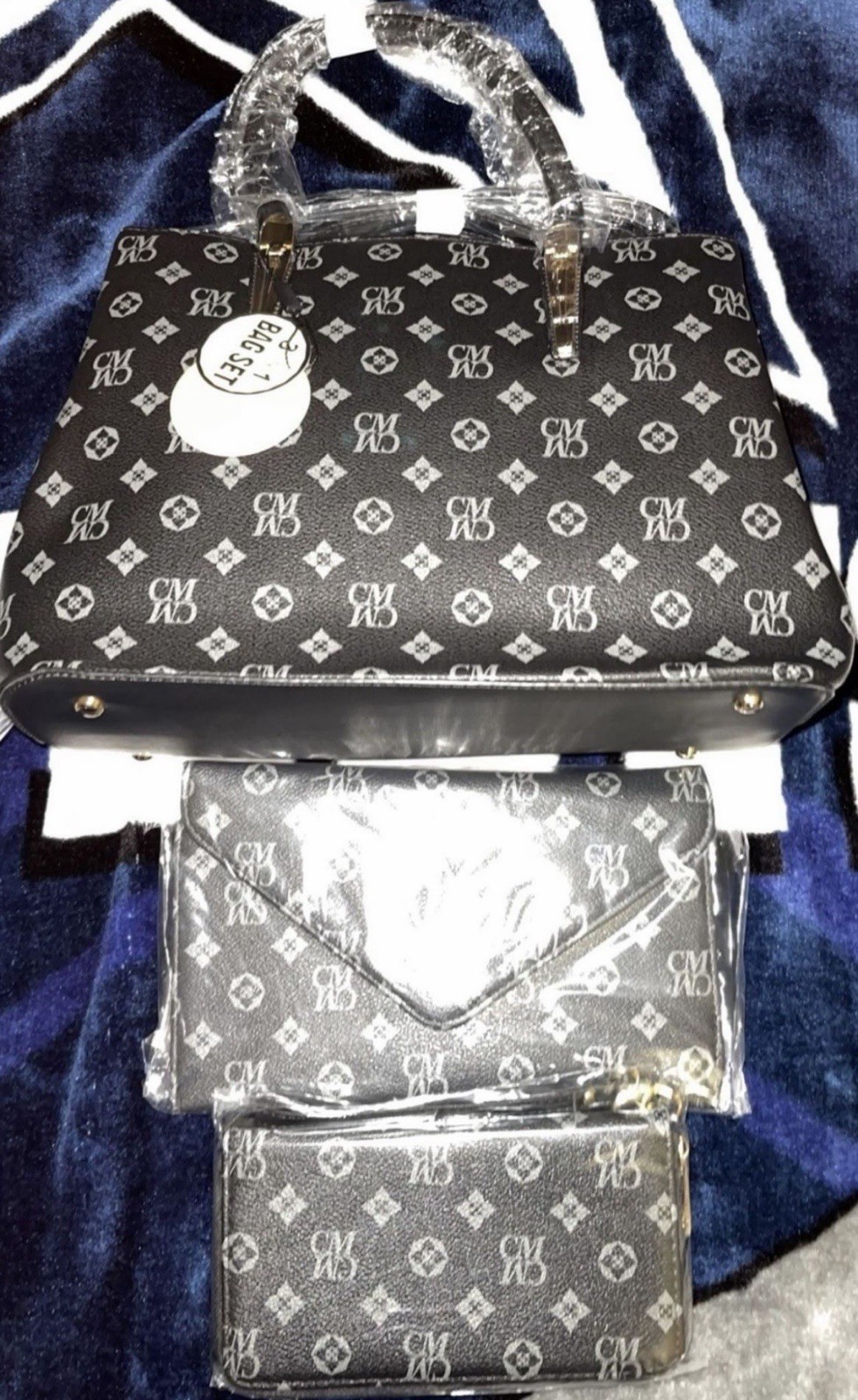 Monogrammed Top Handle 3-in-1 Satchel in Grey/ Black.