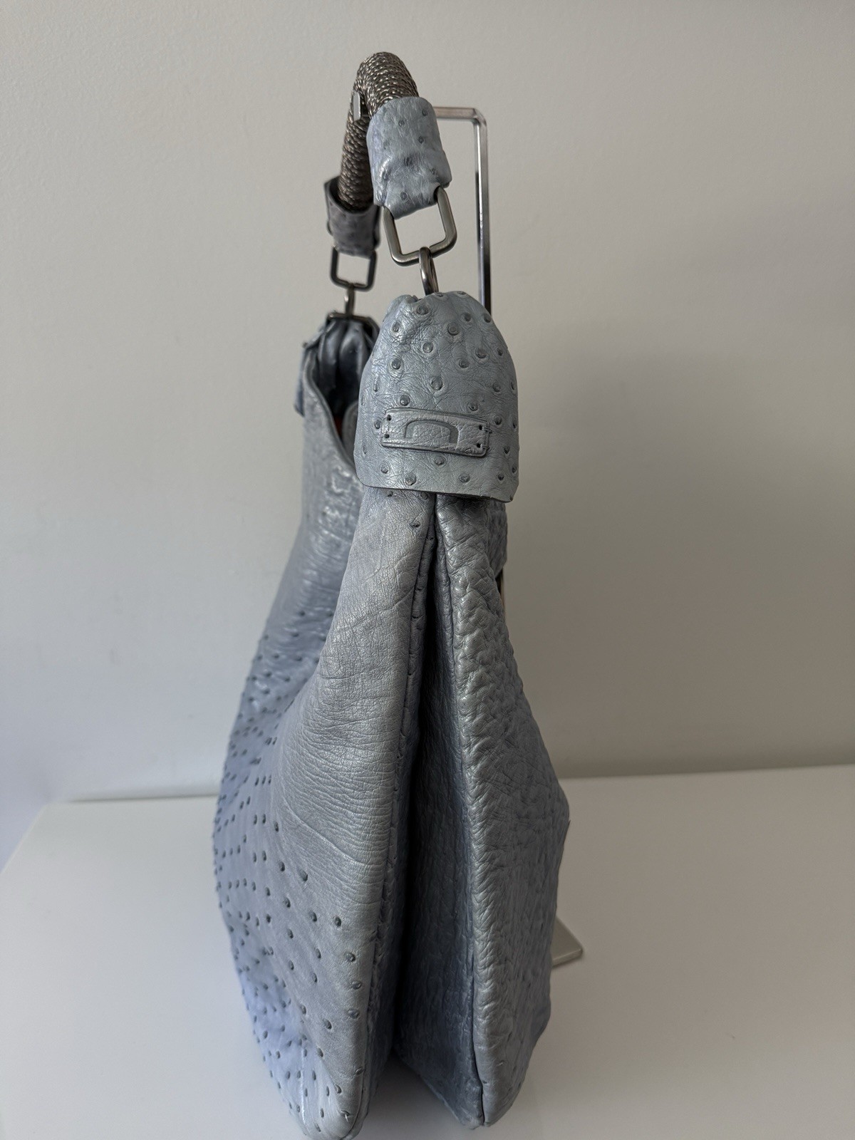 NUTI Ostrich Hobo Shoulder Bag Handbag, Light Blue