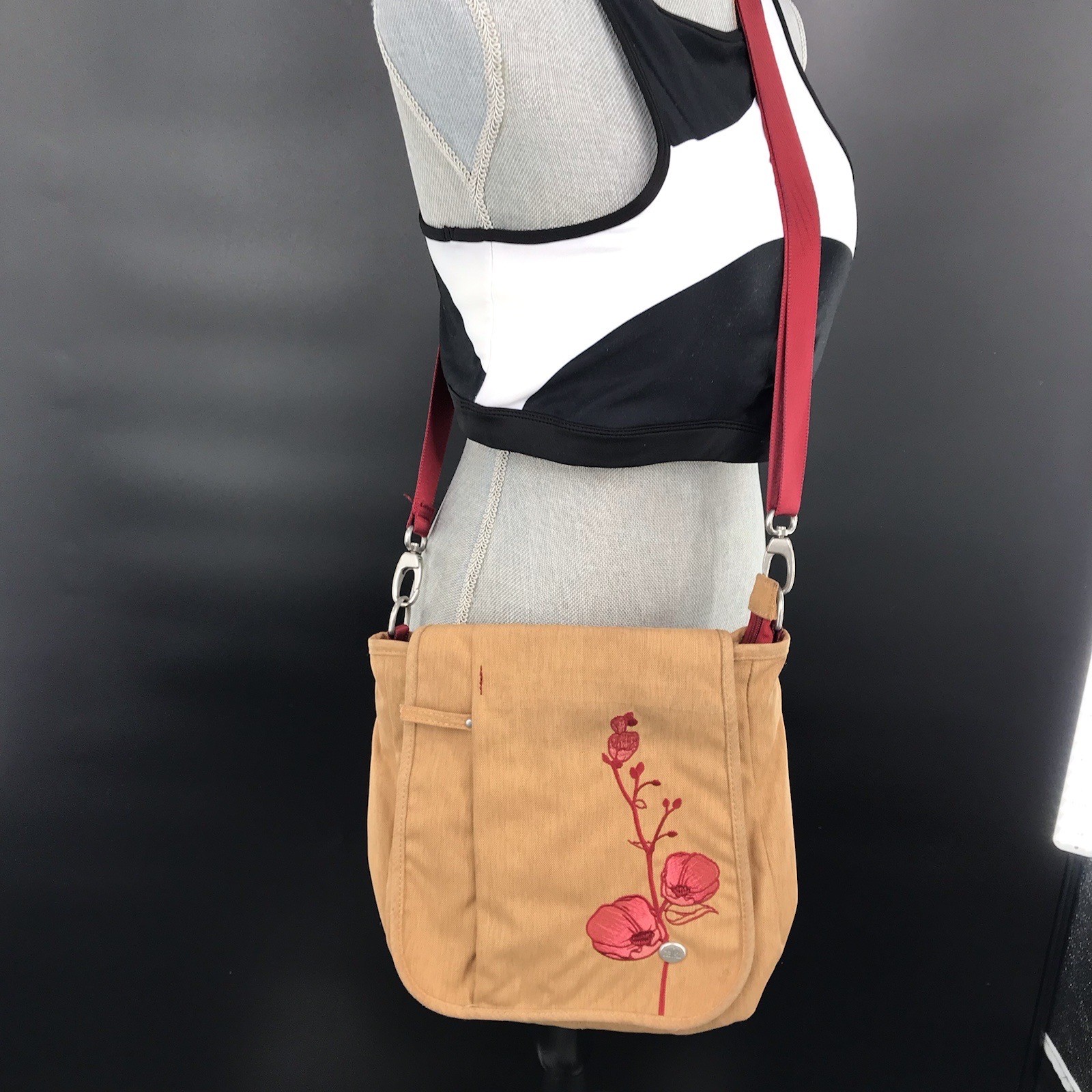 Haiku Women’s Messenger Crossbody Bag With Embroidered Design Tan Yellow Size M
