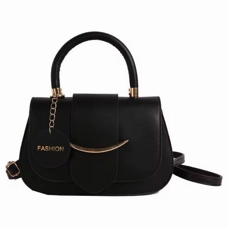 Women’s Black Satchel Top Handle Bag Detachable Crossbody Strap Gold Hardware