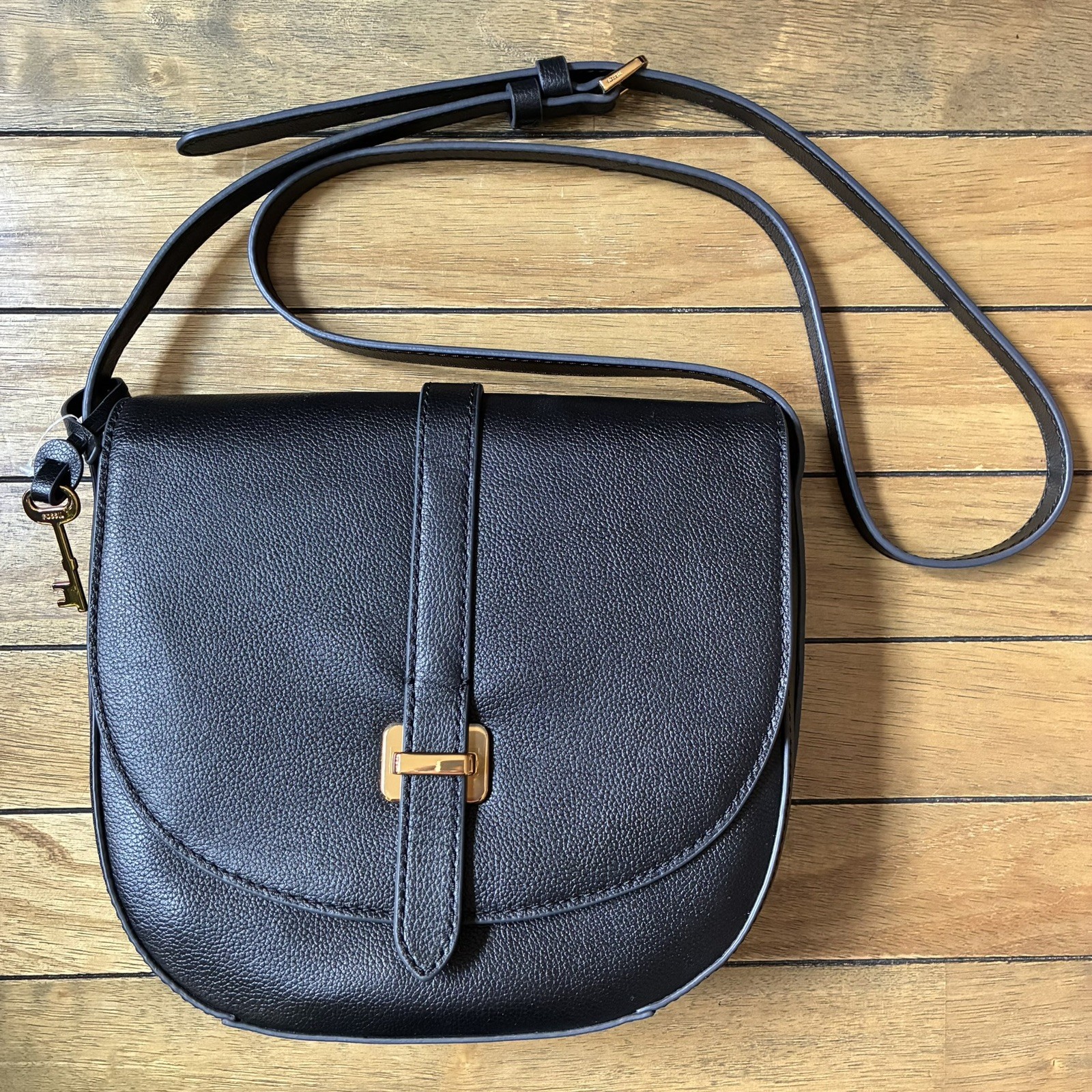 Fossil Black Pebble Leather Emery Crossbody Bag Adjustable Strap MSRP $195
