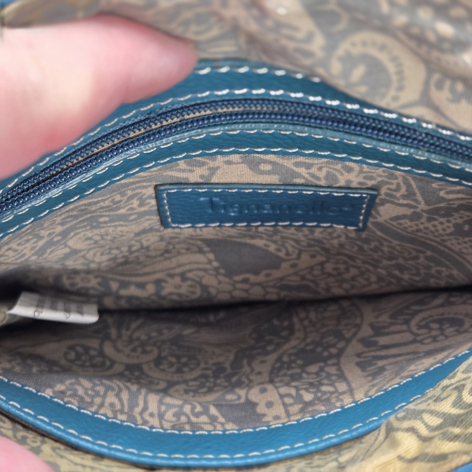 Tignanello Purse Crossbody Pebble Leather Bag Teal Blue Logo FOB Magnetic Close