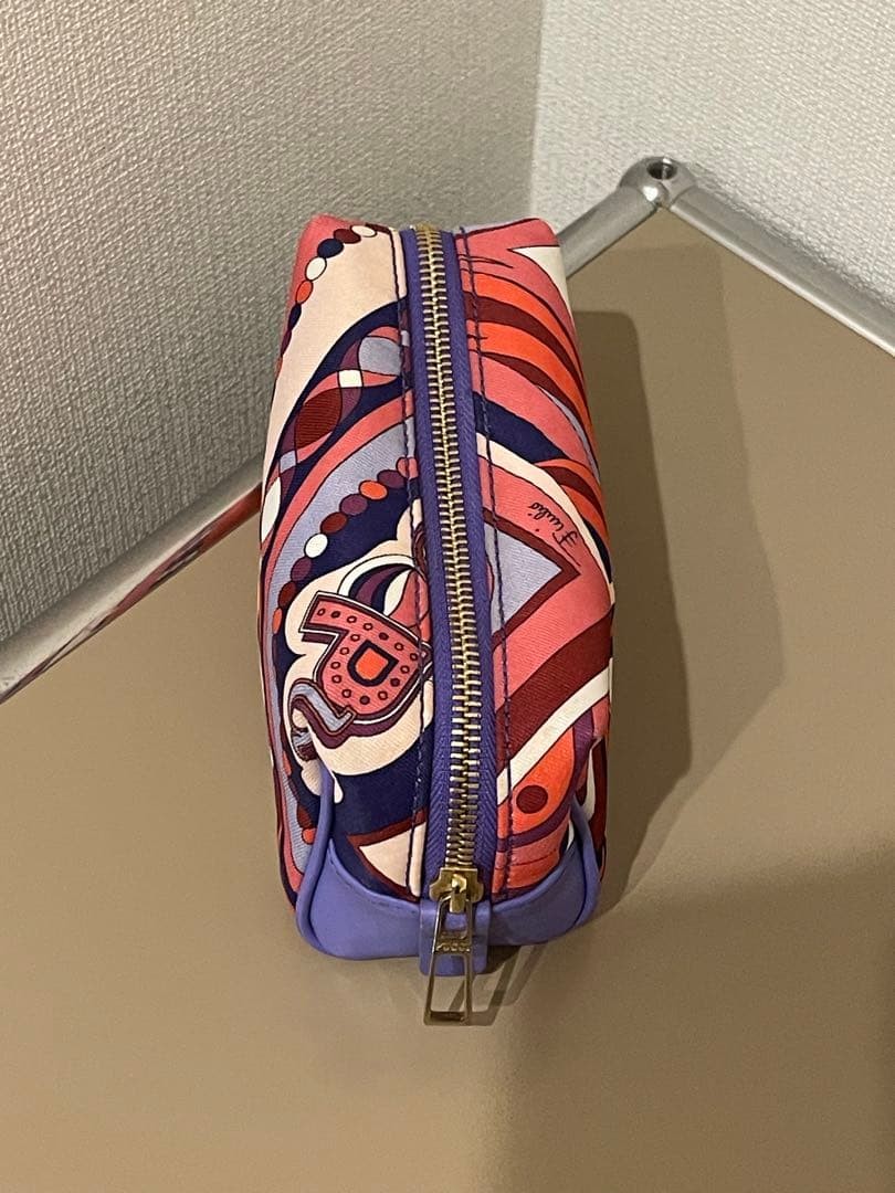 EMILIO PUCCI Canvas Pouch Geometric Multicolor Blue Red Zip