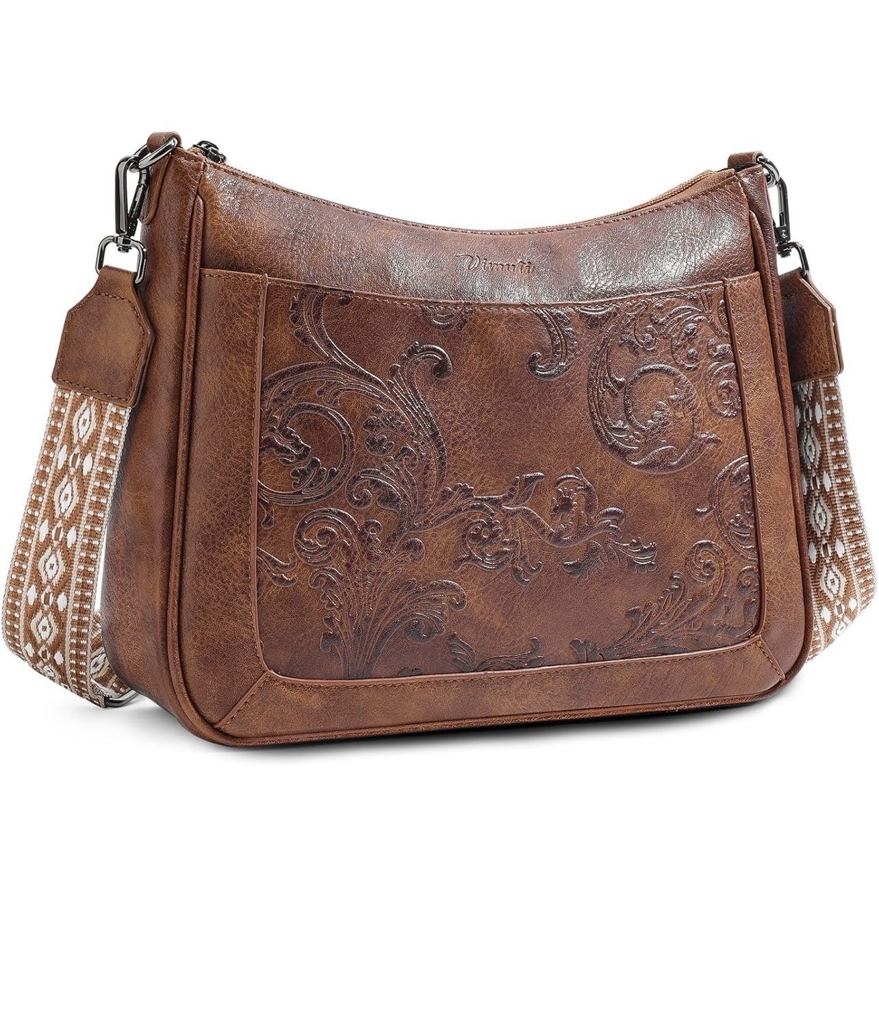 Women’s Crossbody Bag Vegan Leather Purse Multi Pocket Flower Strap Lightweight