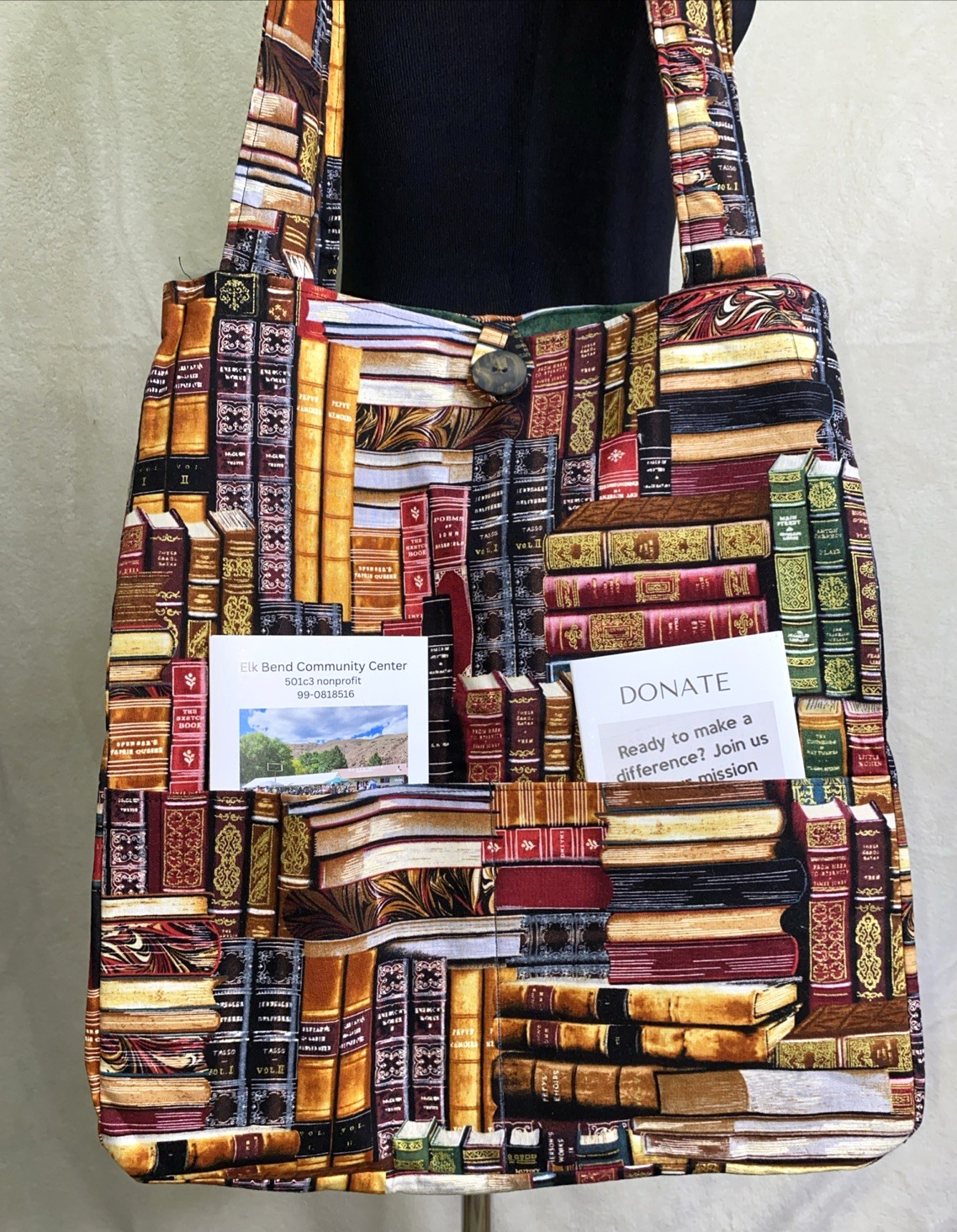 NWT Handmade Books! Shoulder Bag Tote Purse Cotton Lined Button EXTRA LARGE #k