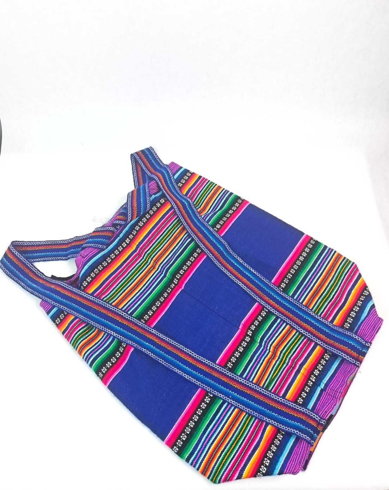 Boho Artisan Striped Woven Fabric Backpack Multicolor Canvas Daypack Travel 18in
