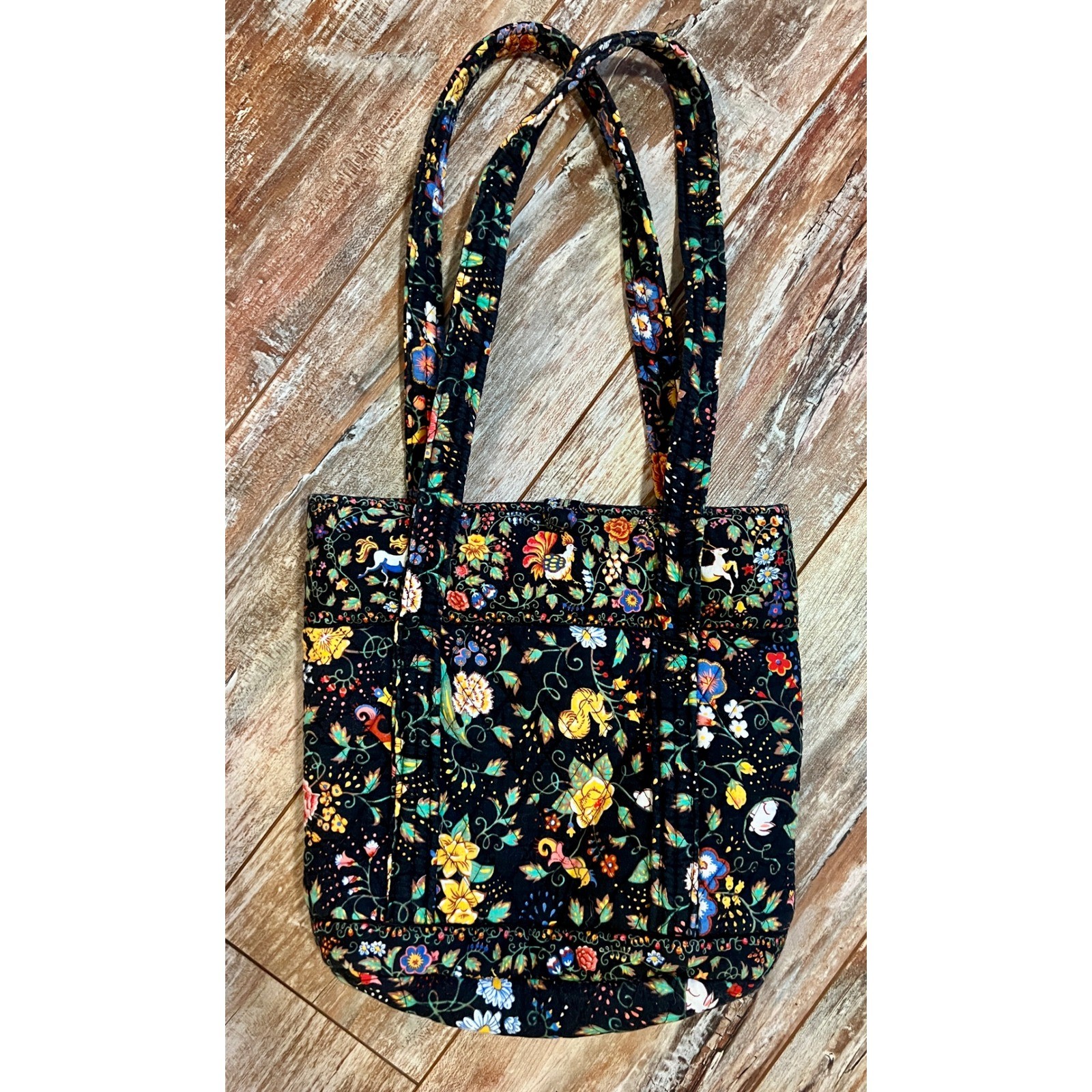 Vintage Vera Bradley Tavern on the Green Quilted Tote Bag Unicorn Stag Floral