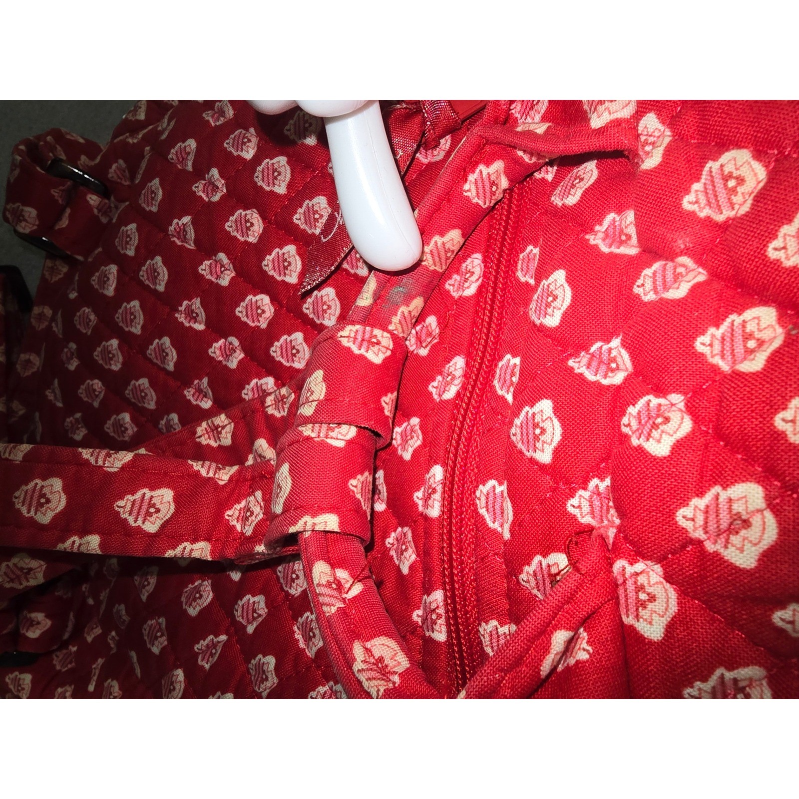 Vera Bradley Red White Quilted Cotton Backpack Geometric Print Travel Bag