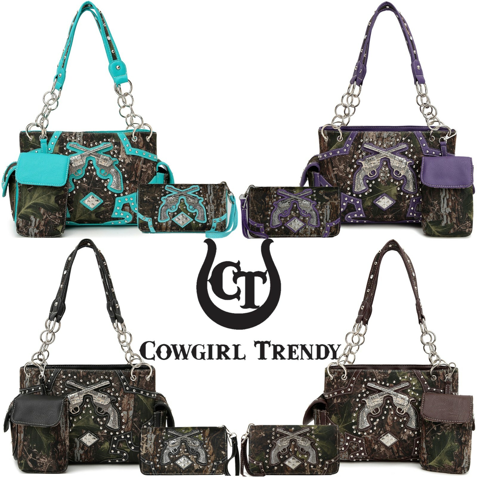 Camouflage Pistol Studs Women Handbag Concealed Carry Purse Shoulder Bag Wallet