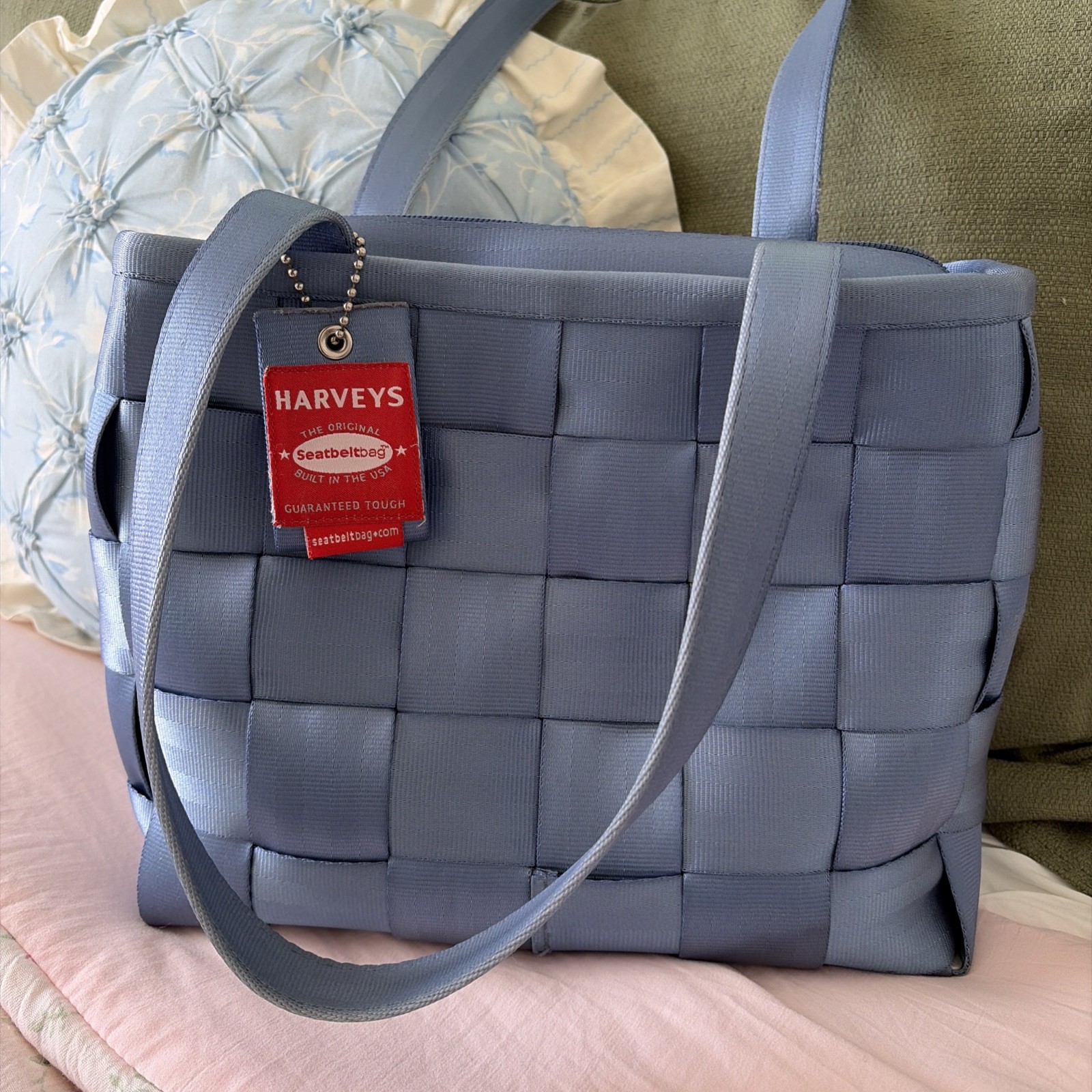 Harveys Seatbelt Bag Ice Blue Woven Tote Purse Shoulder.