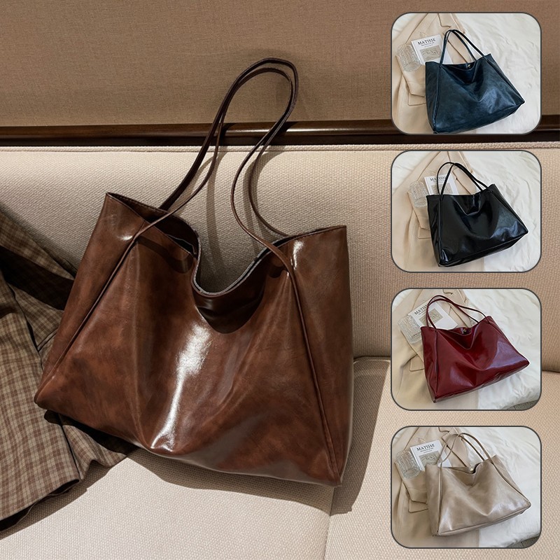 Women Large Capacity Soft Leather Shoulder Bag Retro Casual Handbag
