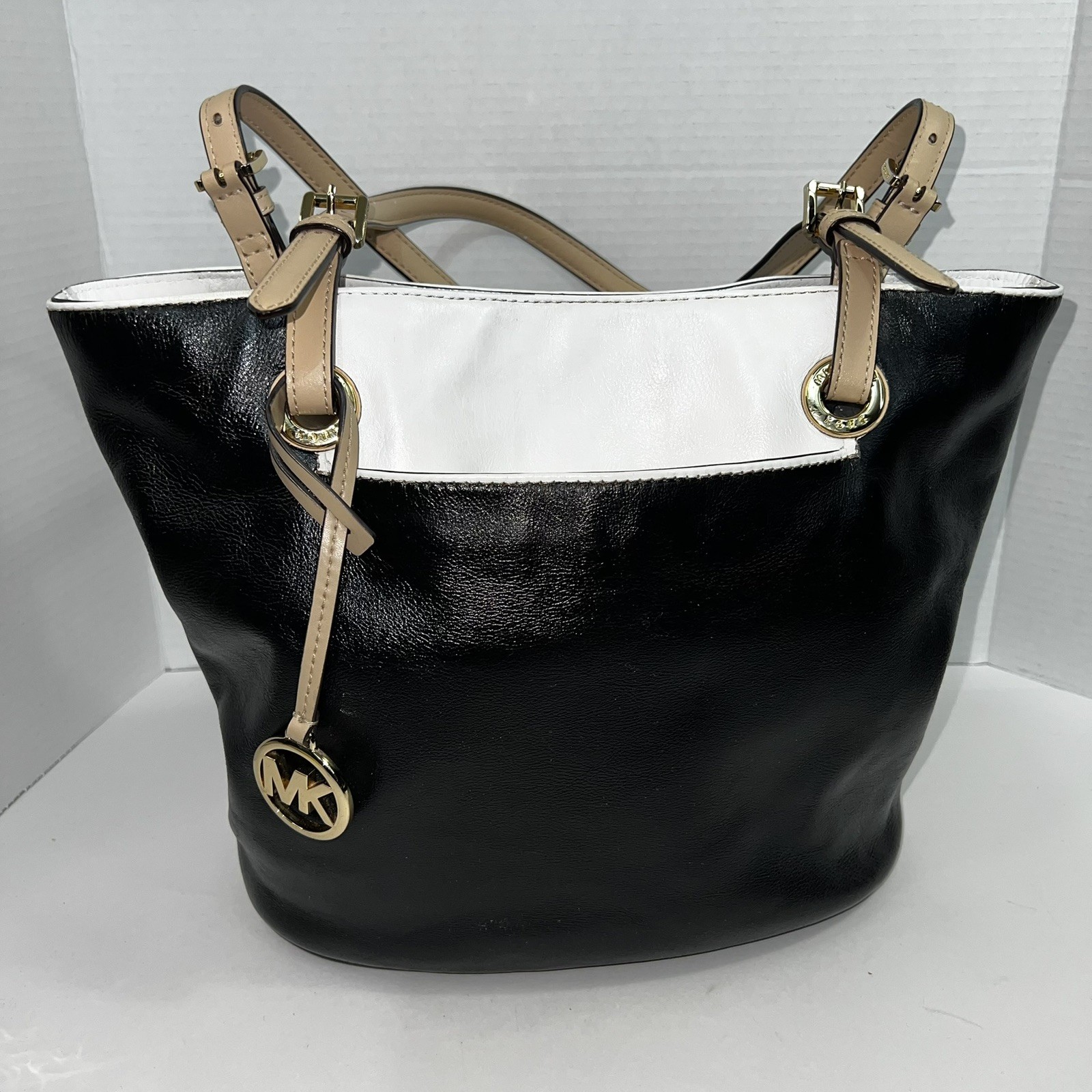 Michael Kors Black and White Tote with Tan Accents -refurbished/rehab Bag READ
