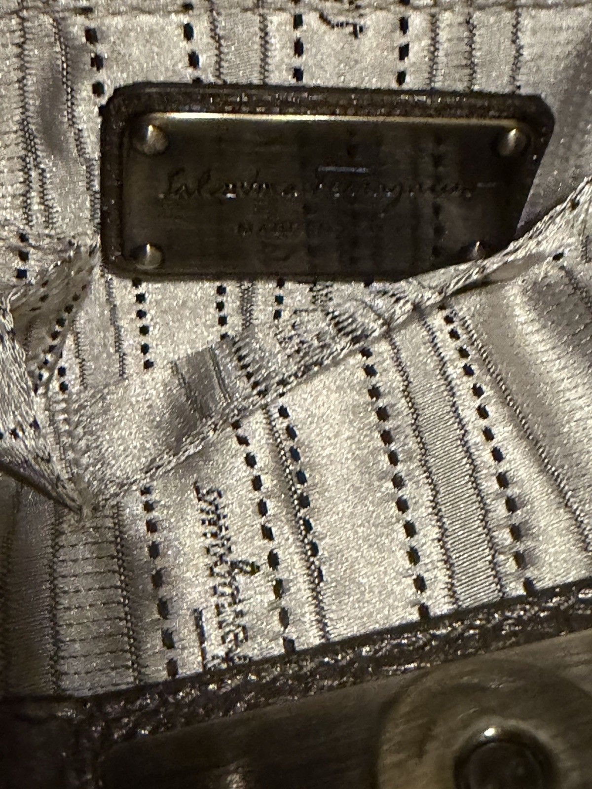 Salvatore Ferragamo Metallic Silver Gancini Crossbody Turn Lock Gold HW Strap