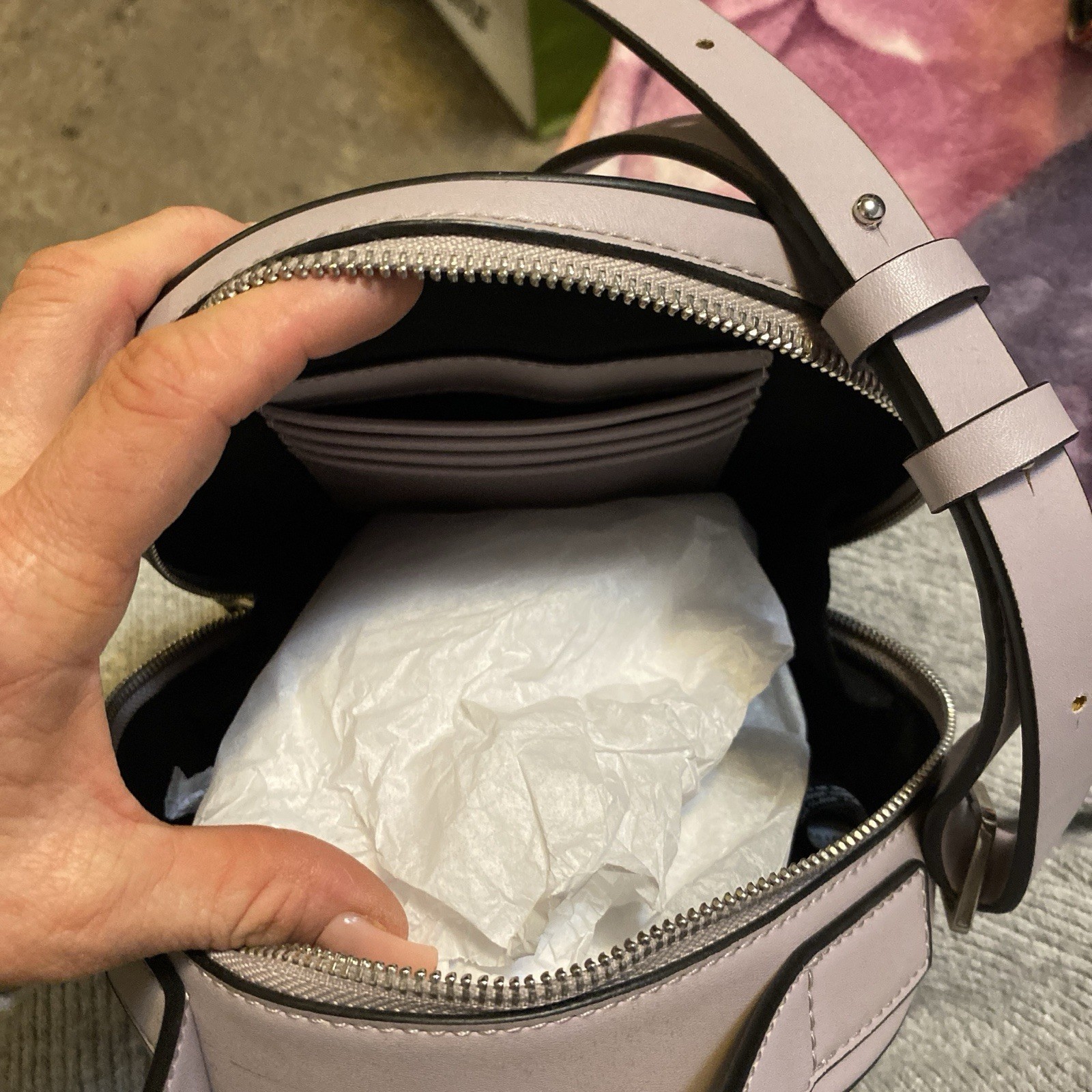 French Connection Light Lavender Color Small Round Crossbody Bag Purse