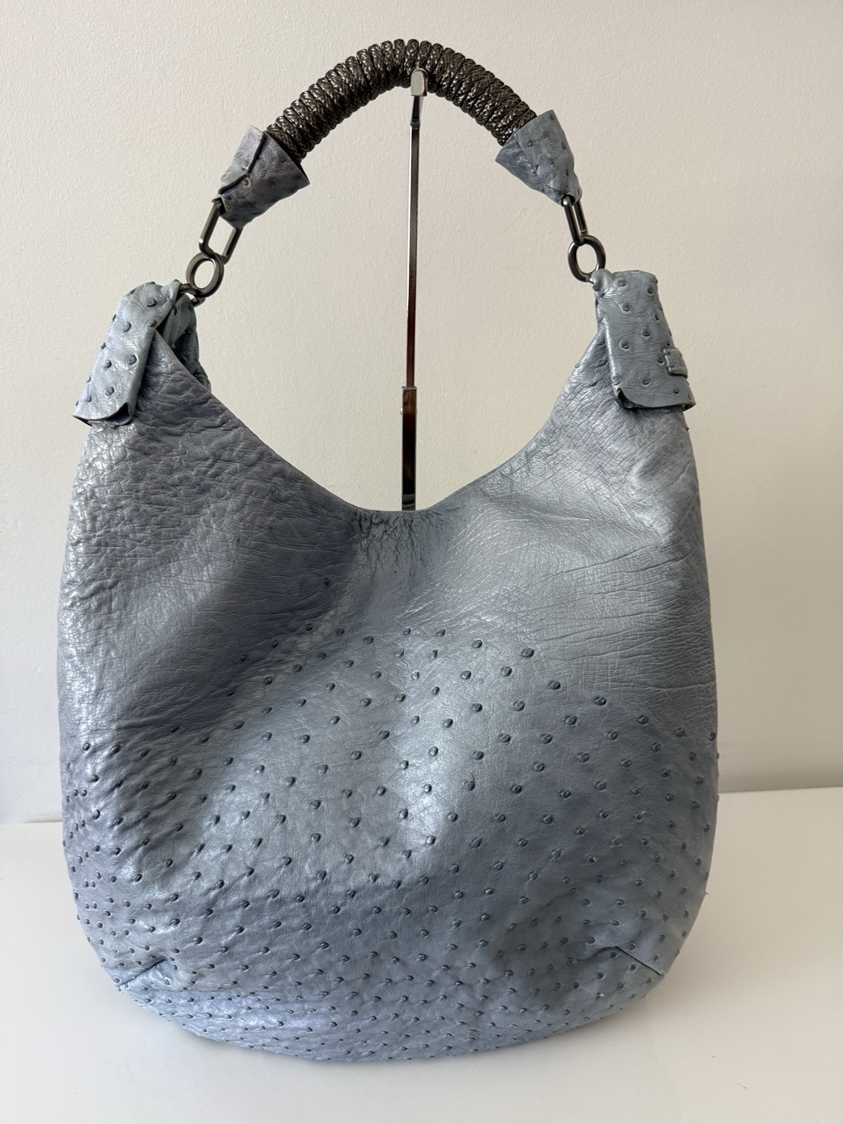NUTI Ostrich Hobo Shoulder Bag Handbag, Light Blue
