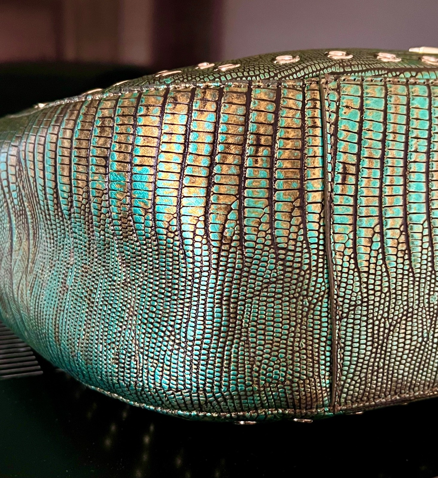 ☘️💚☘️ Brahmin Emerald Moa Marianna Purse Blue Green Gold Lizard Grommets Tassel