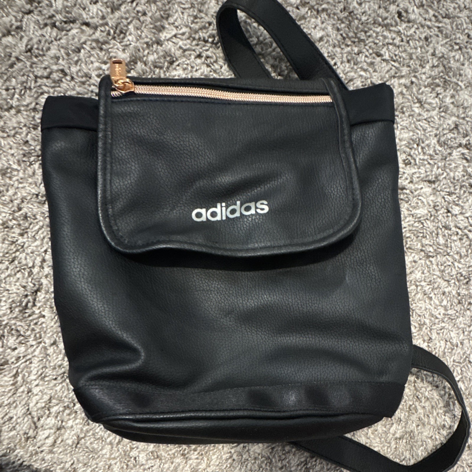 adidas Black Backpack Drawstring Snap Flap Zip Pocket Rose Gold
