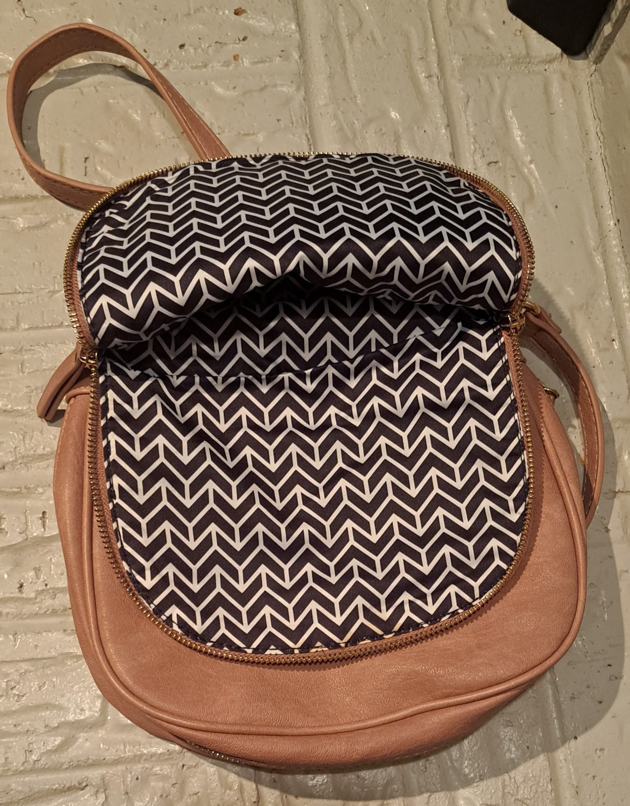 Madison West Crossbody Purse Foldover Magnetic Snap Adj Straps Chevron Pattern