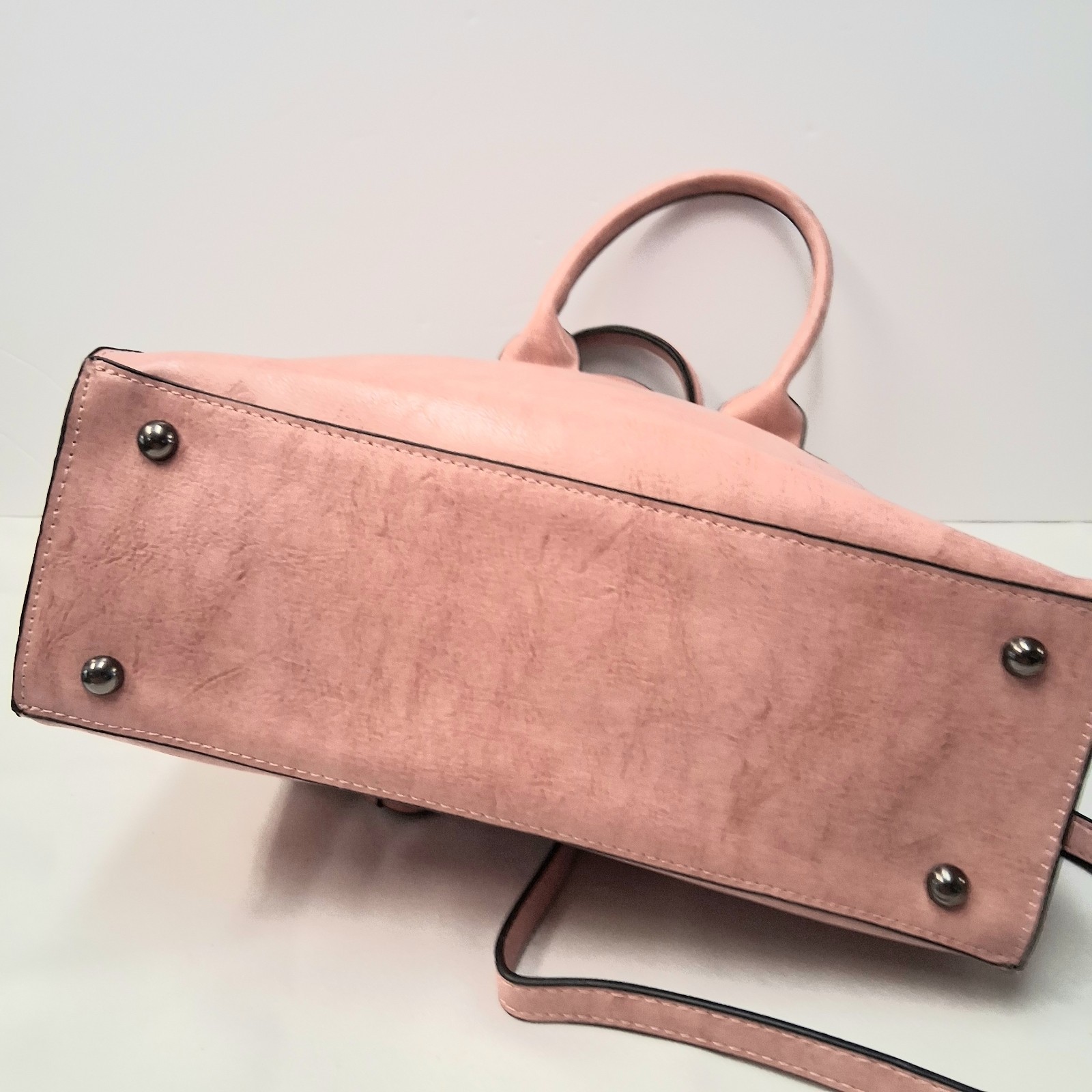 Dusty Pink PU Leather Tote Handbag Unbranded Strap Pockets Brown Liner EUC