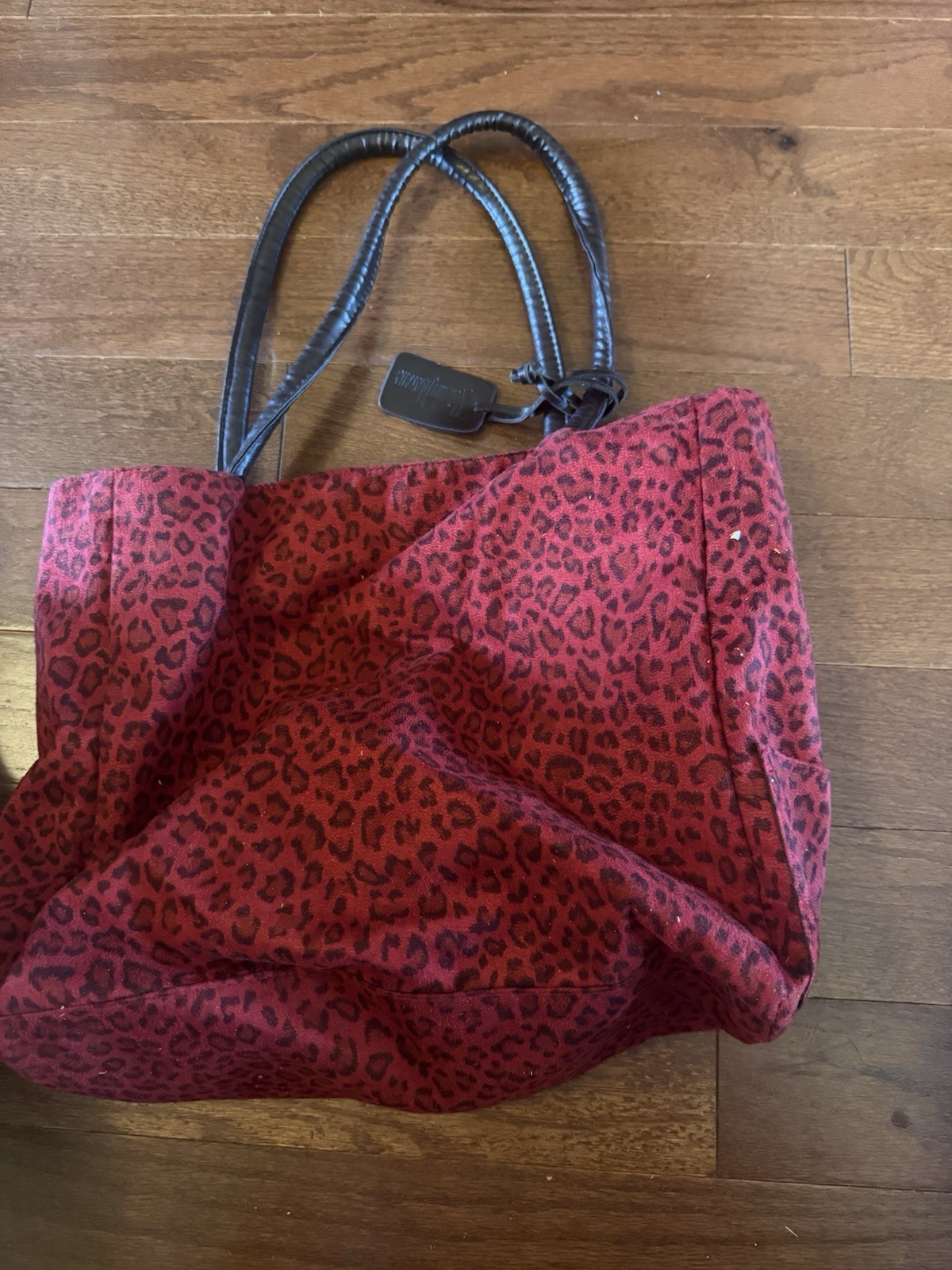 Neiman Marcus Red/Black Leopard Animal Print Large Tote Bag Double Handles