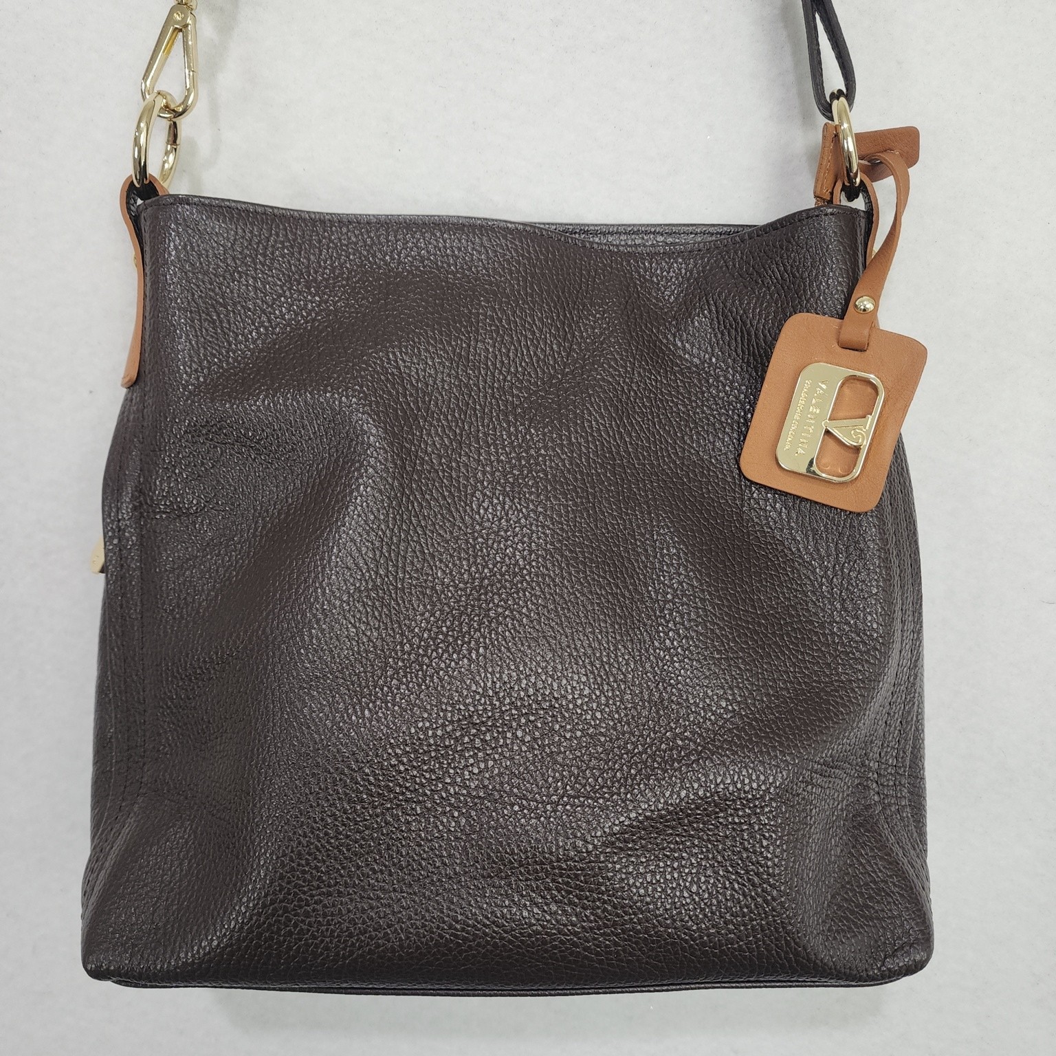 Valentina Womens Brown Pebbled Leather Inner Pockets Detachable Shoulder Bag