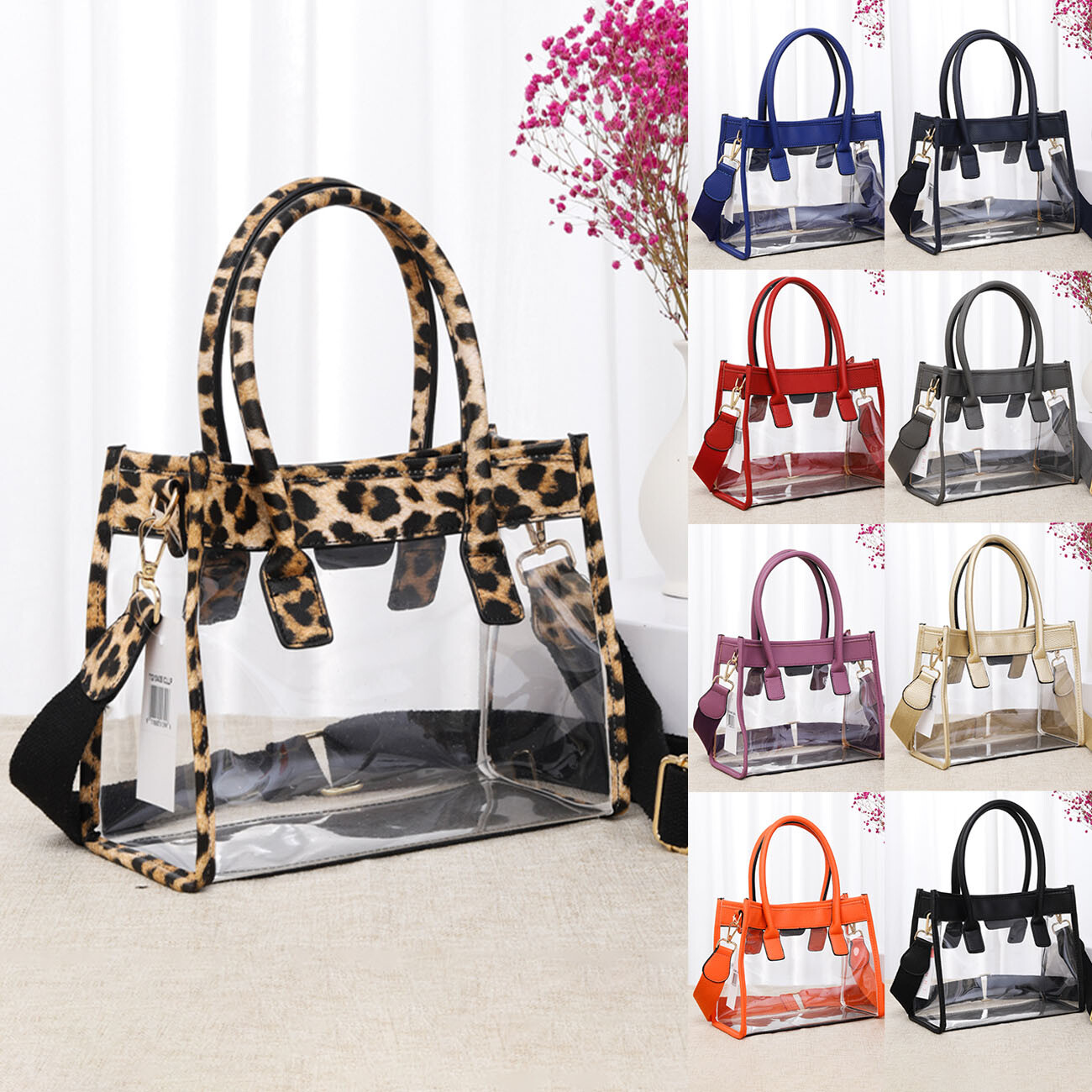 UNNI Transparent Clear Color Trim Stadium Approved Crossbody Shoulder Hand Bag