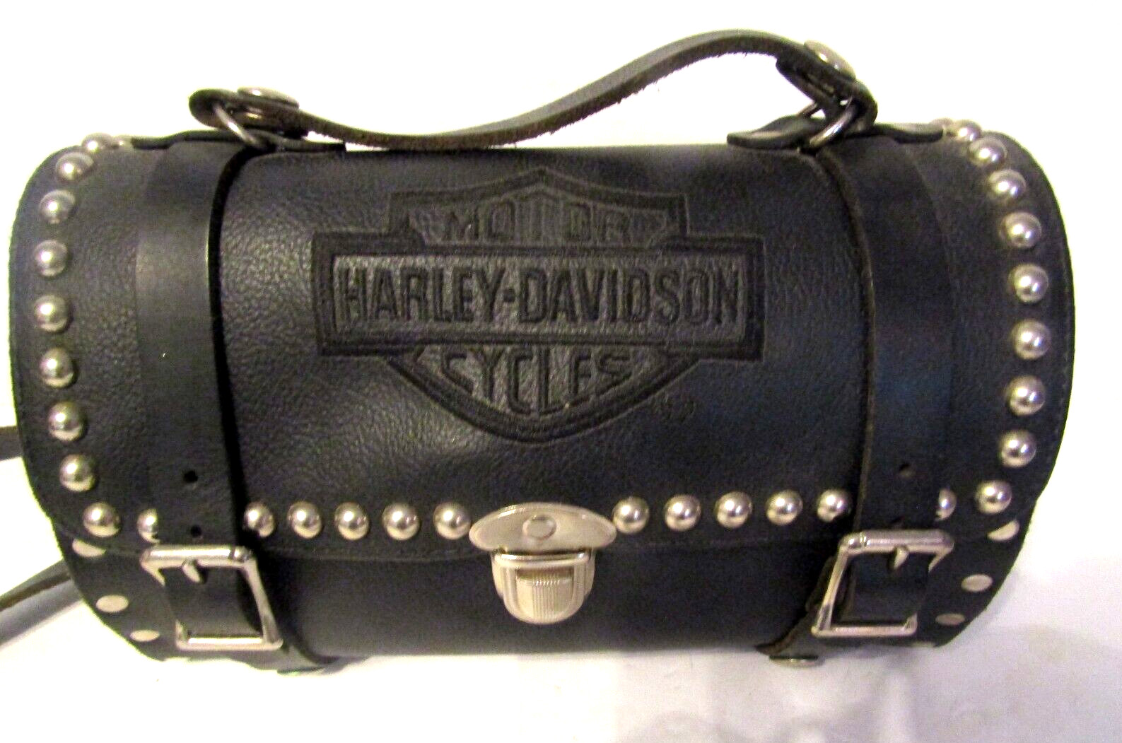 Harley Davidson Saddlebag Crossbody Purse Black Leather Biker Barrell Bag