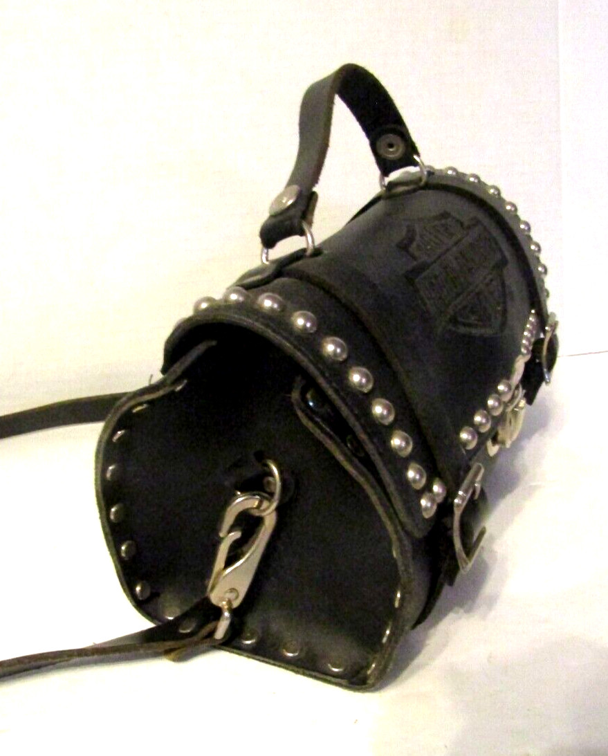 Harley Davidson Saddlebag Crossbody Purse Black Leather Biker Barrell Bag