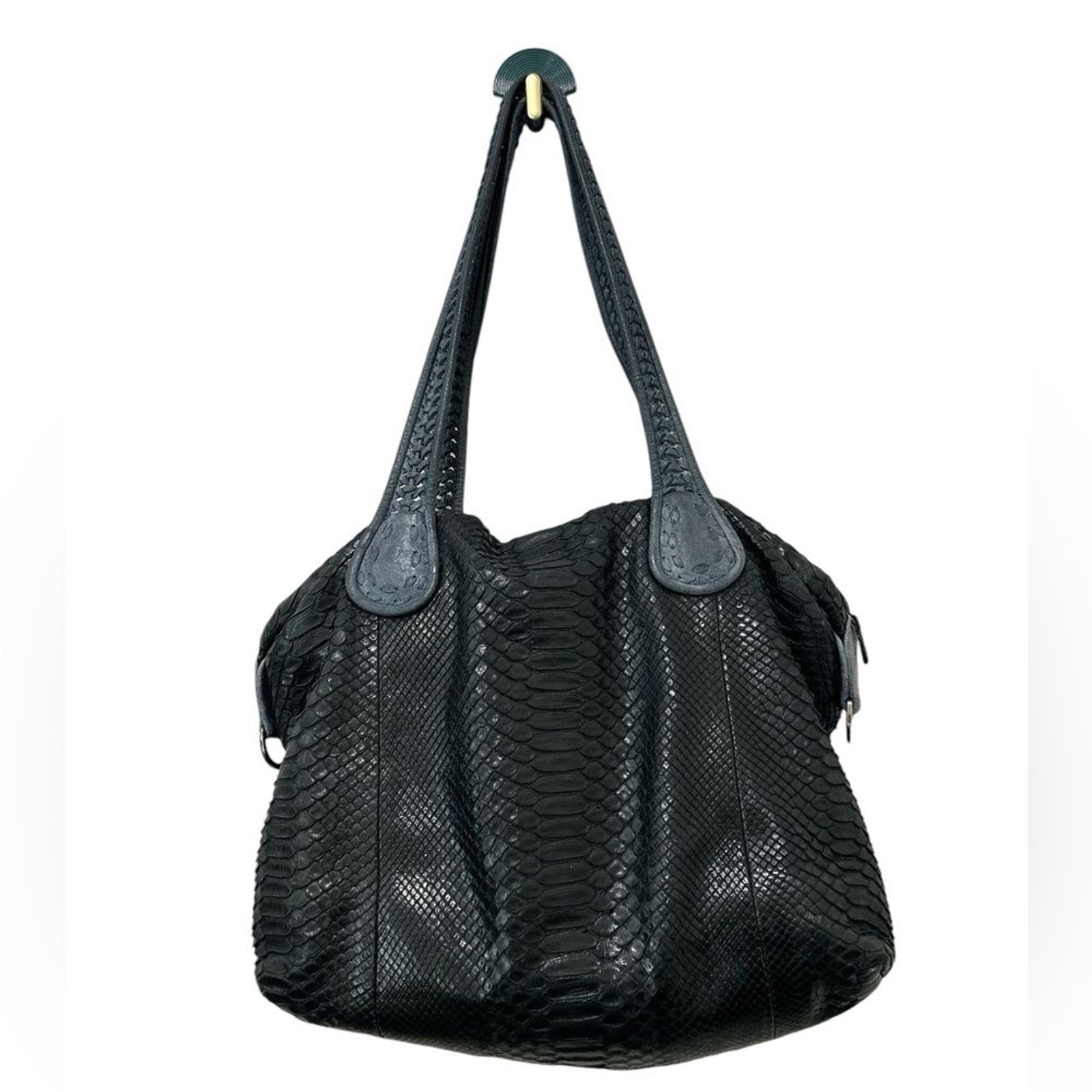 Cashhimi Snakeskin Tote Black Blue Medium Animal Purse