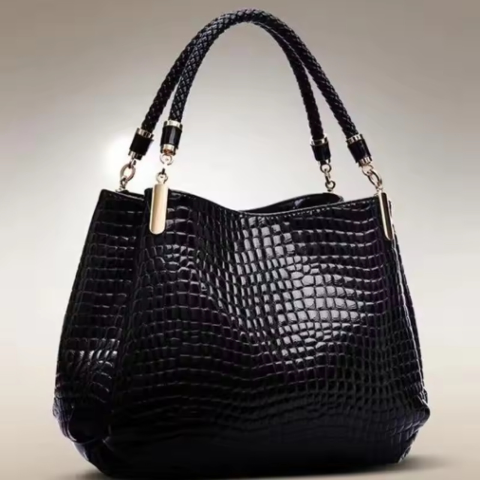 Women’s Large Crocodile Print Tote Bag Glossy Shoulder Handbag For Daily Use