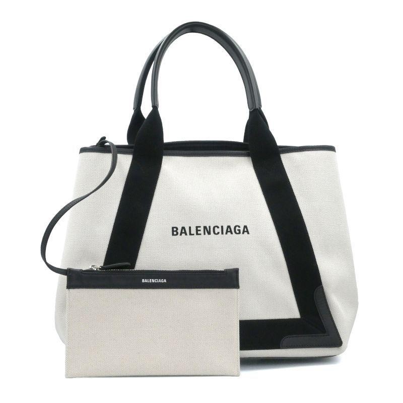 BALENCIAGA Bag: Navy Cabas M 581292 White Black W35H27.5D17.5cm w/dustbag pouch;