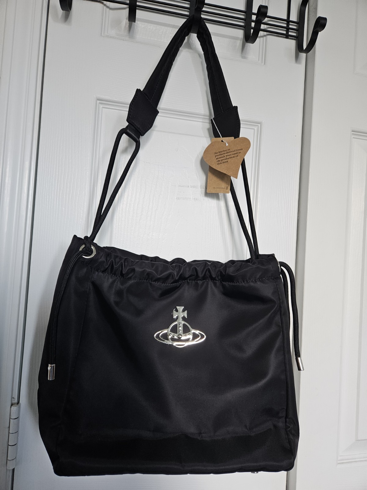 Vivienne Westwood Black Shoulder Bag Silver Orb Logo Drawstring Zip Detachable