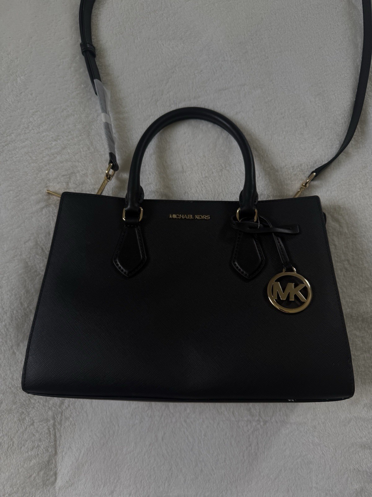 Michael Kors Mercer Medium Black Saffiano Leather Satchel Crossbody Bag