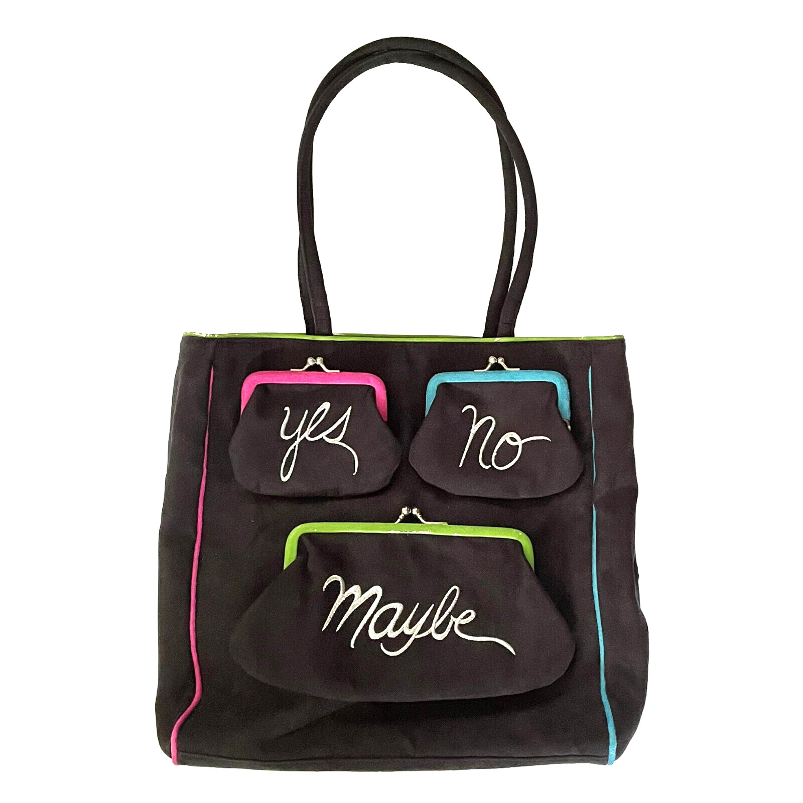 LULU GUINNESS Vintage Tote Bag Black Ultrasuede “Yes, No, Maybe” Purses Dustbag