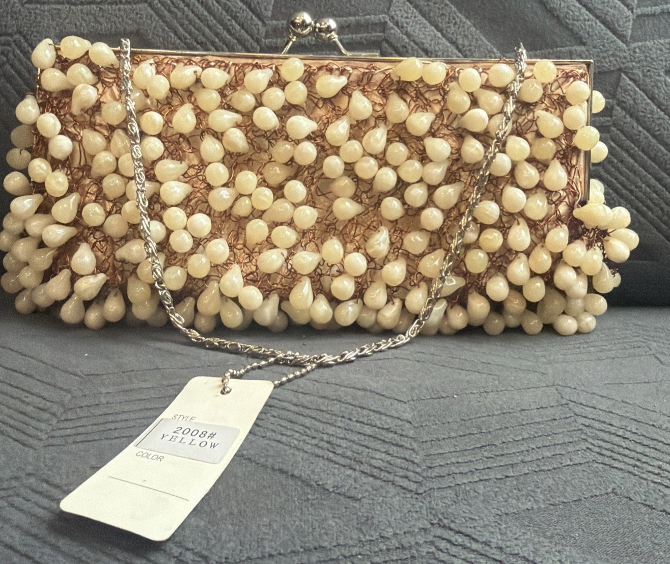 Lexy International Inc. Women’s #2008 Yellow Beaded Purse Satin Handbag