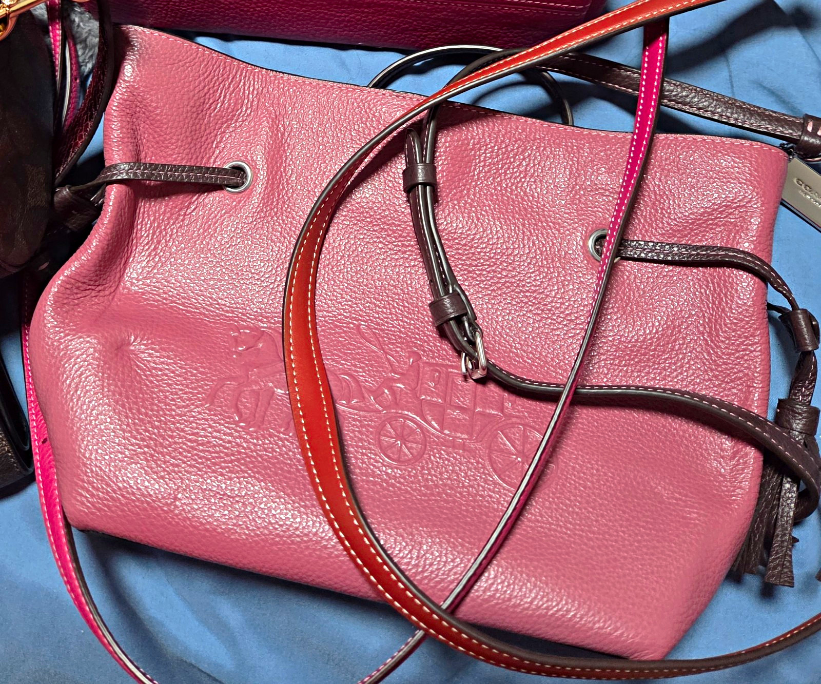 Coach Raspberry Pebbled Purse CNST TRM ANDY XBY