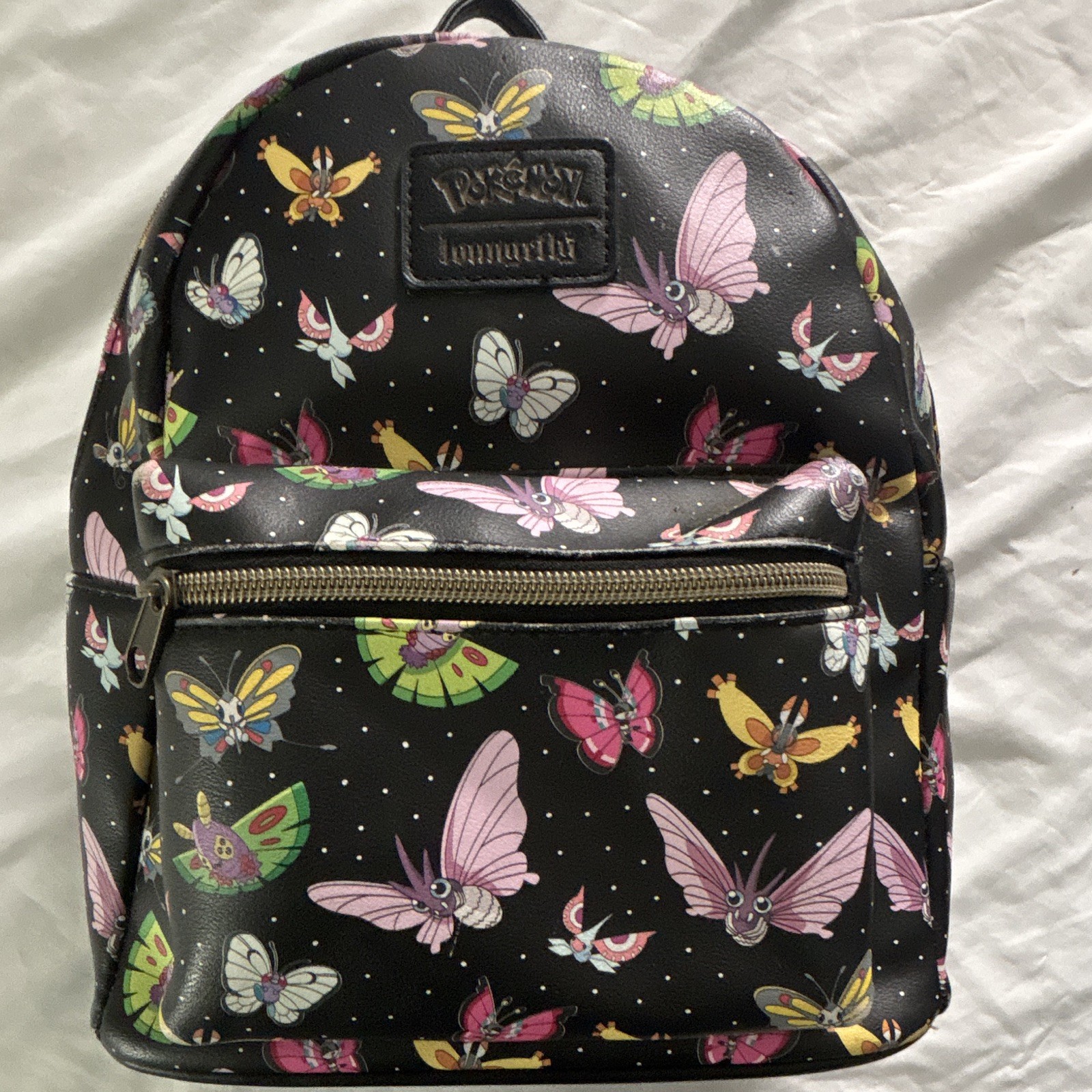 Loungefly Pokémon Butterfly Print Mini Backpack Black Multicolor Zip Pocket