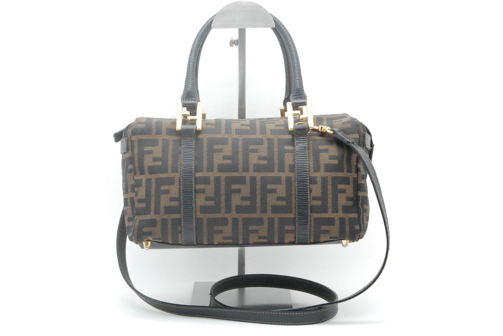 FENDI Zucca 2Way Vanity Bag Brown Canvas Leather