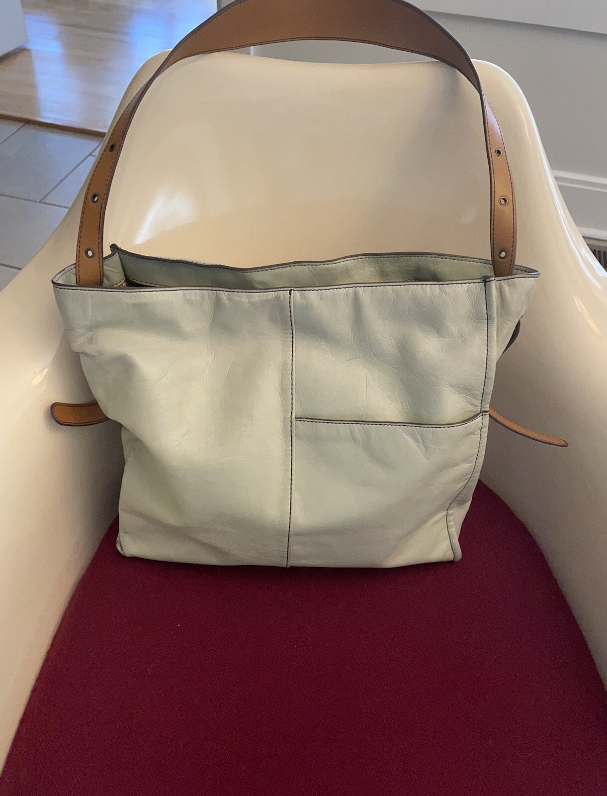 HOBO Womens LPark Leather Tote 12.5×12.5×4 in. Pale Green. EUC.