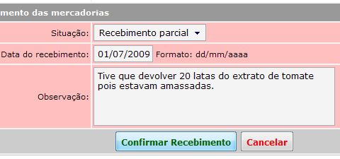 Observação no Recebimnto de Pedido Observação no Recebimnto de Pedido