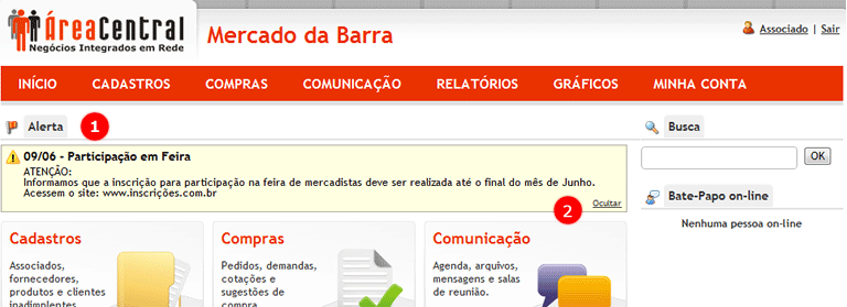 Área Central - Cadastro de Alertas